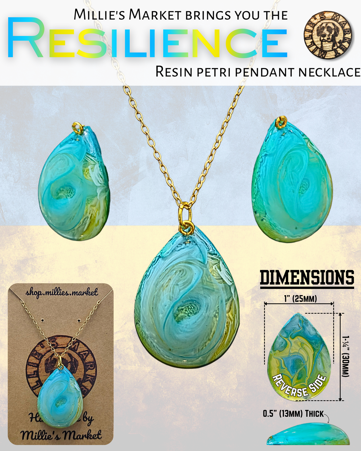 RESILIENCE Handmade Resin Petri Pendant Necklace