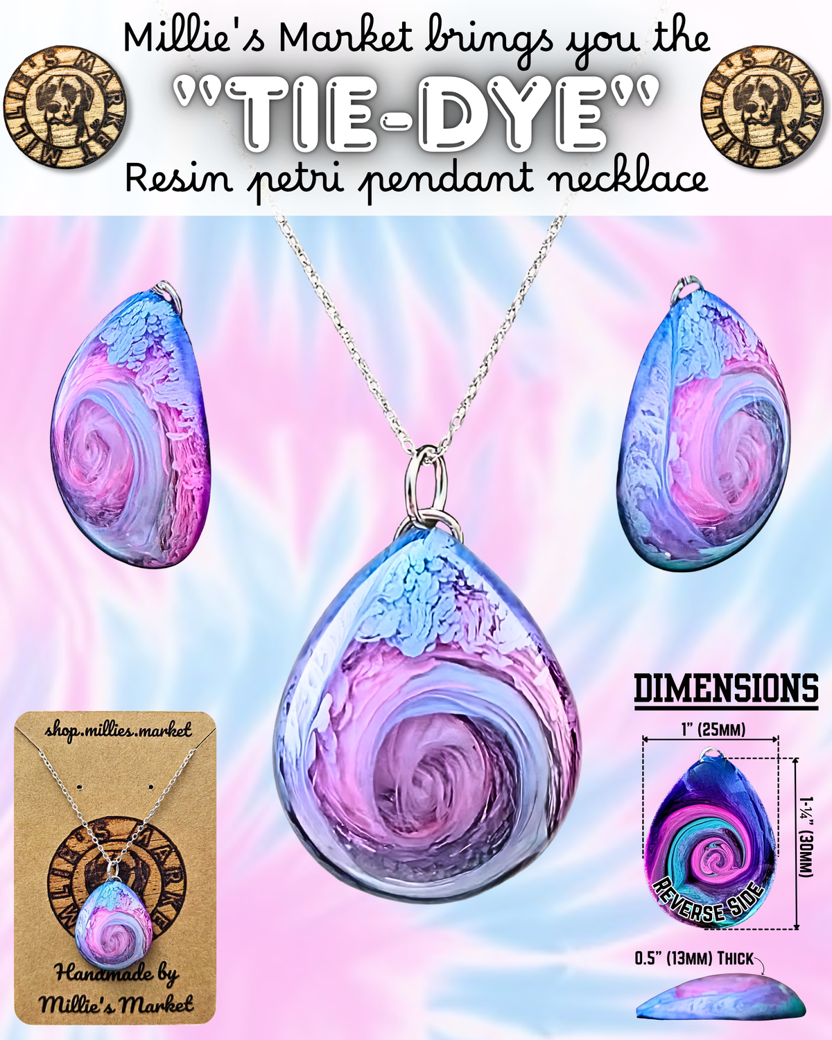 TIE-DYE Handmade Resin Petri Pendant Necklace