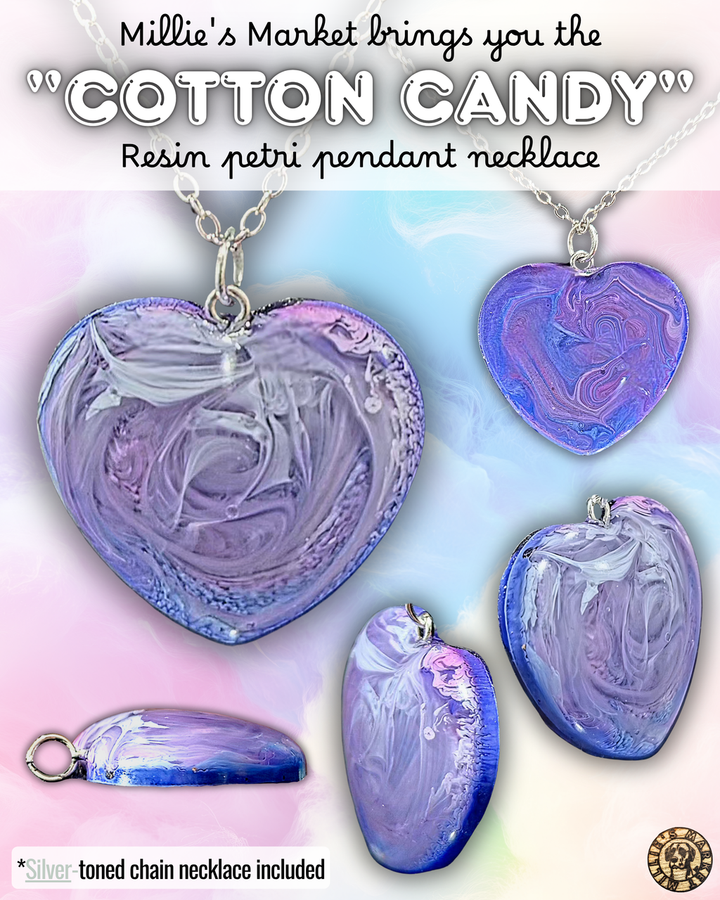 COTTON CANDY Handmade Resin Petri Pendant Necklace