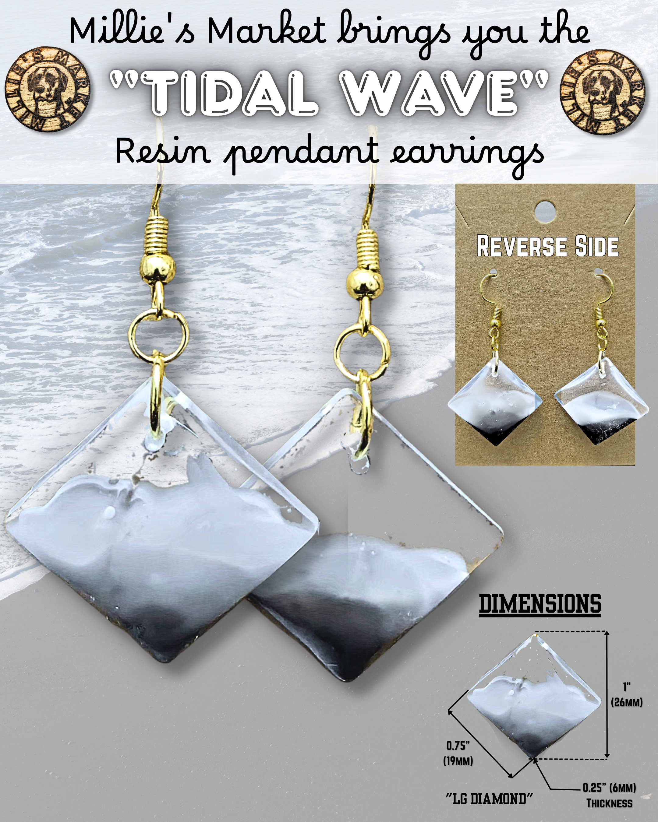 TIDAL WAVE Handmade Diamond-Shaped Resin Earrings