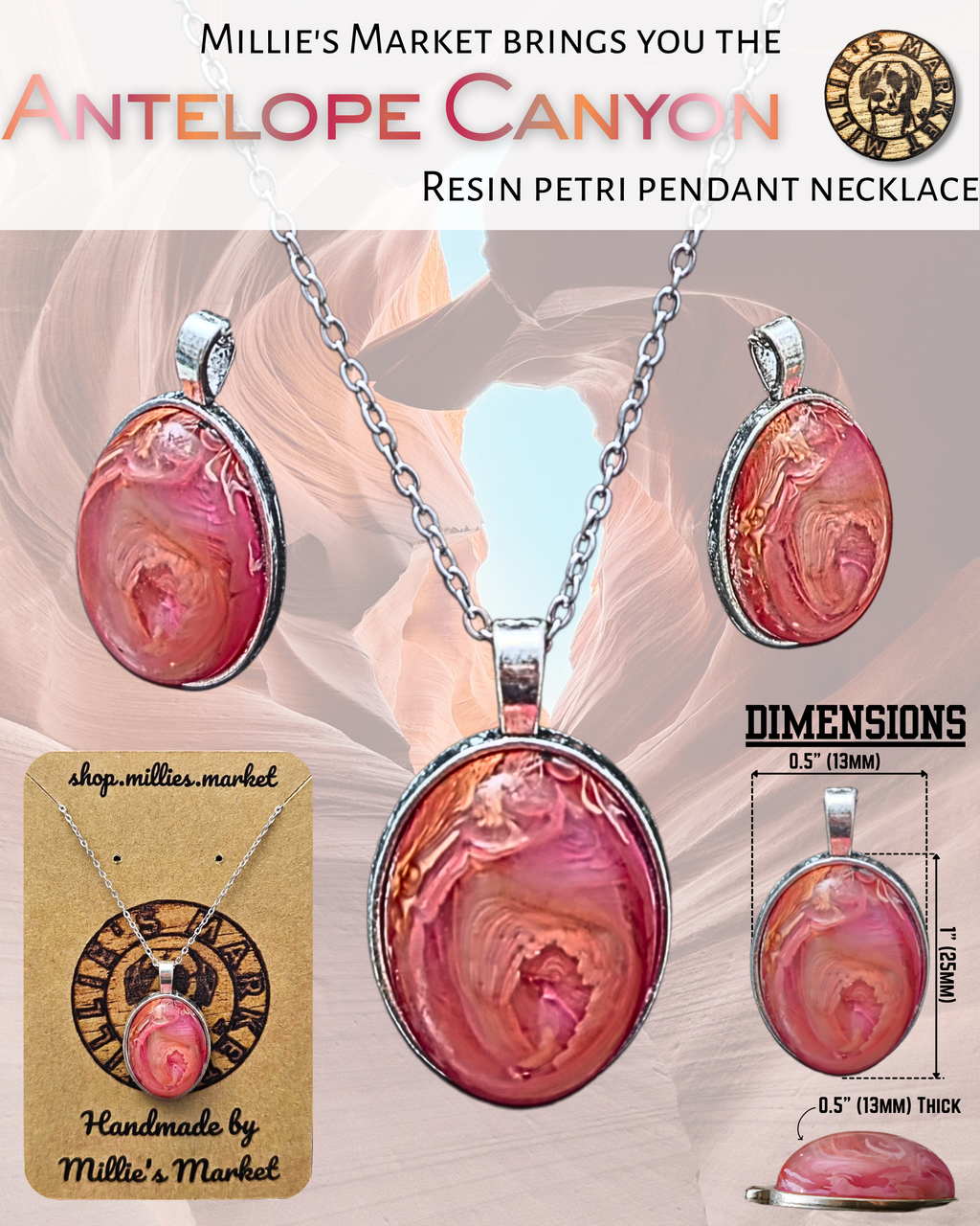 ANTELOPE CANYON Handmade Resin Petri Pendant Necklace