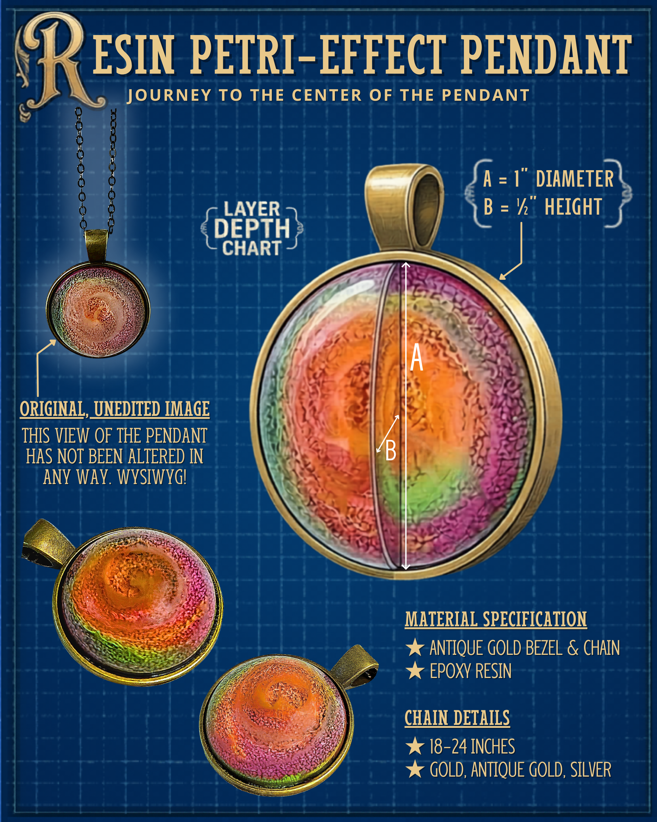 SORBET Handmade Resin Pendant Necklace | Round Petri Jewelry
