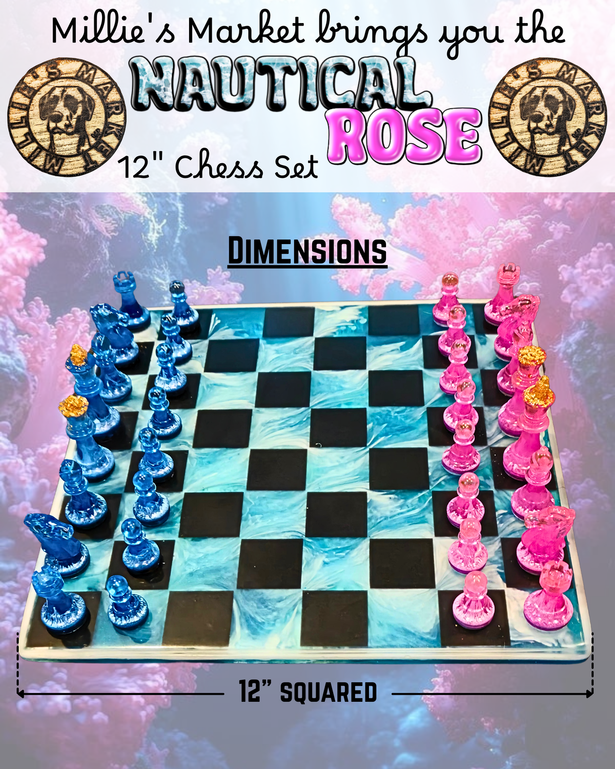 NAUTICAL ROSE Handmade Resin Chess Set