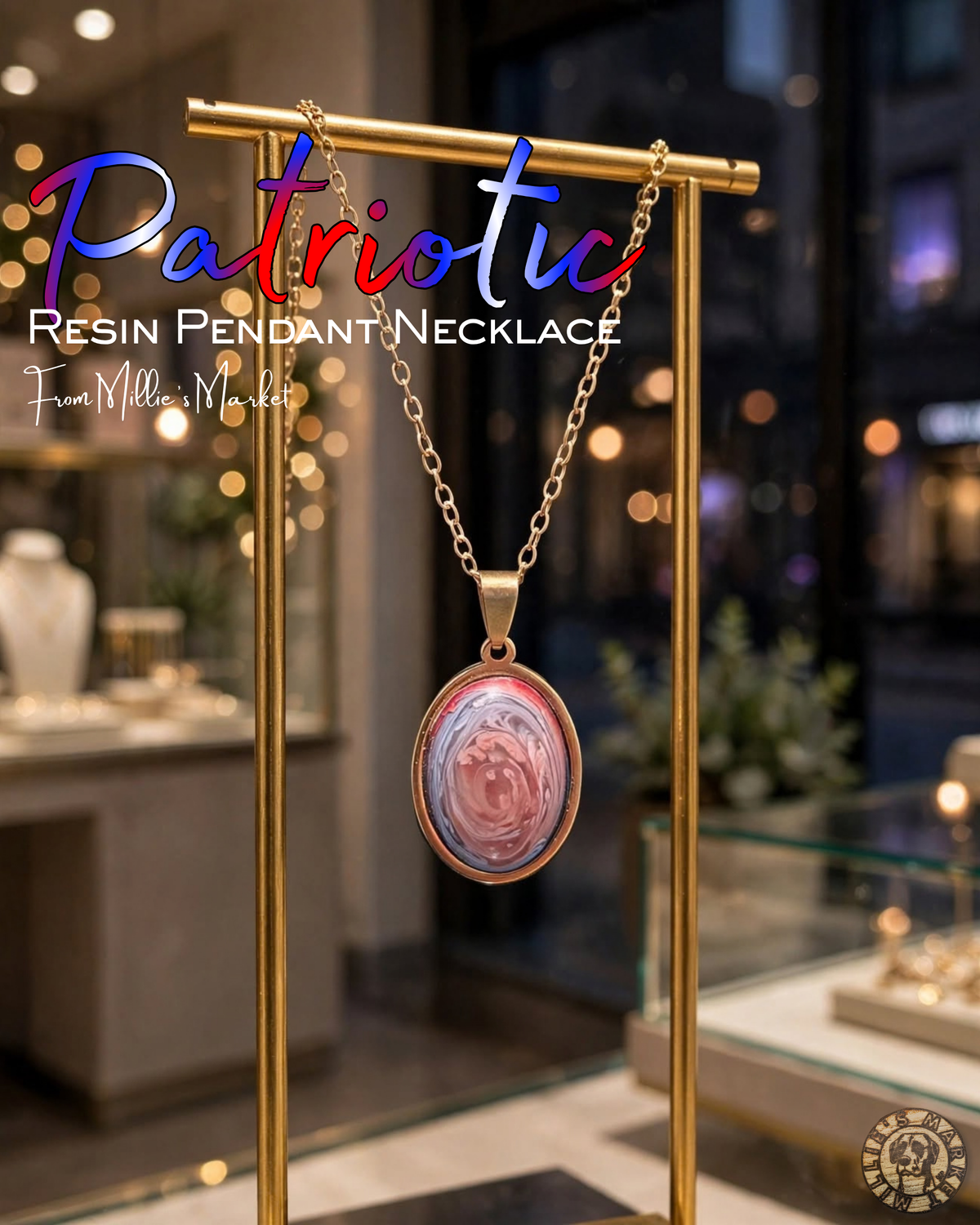 PATRIOTIC Handmade Resin Petri Pendant Necklace