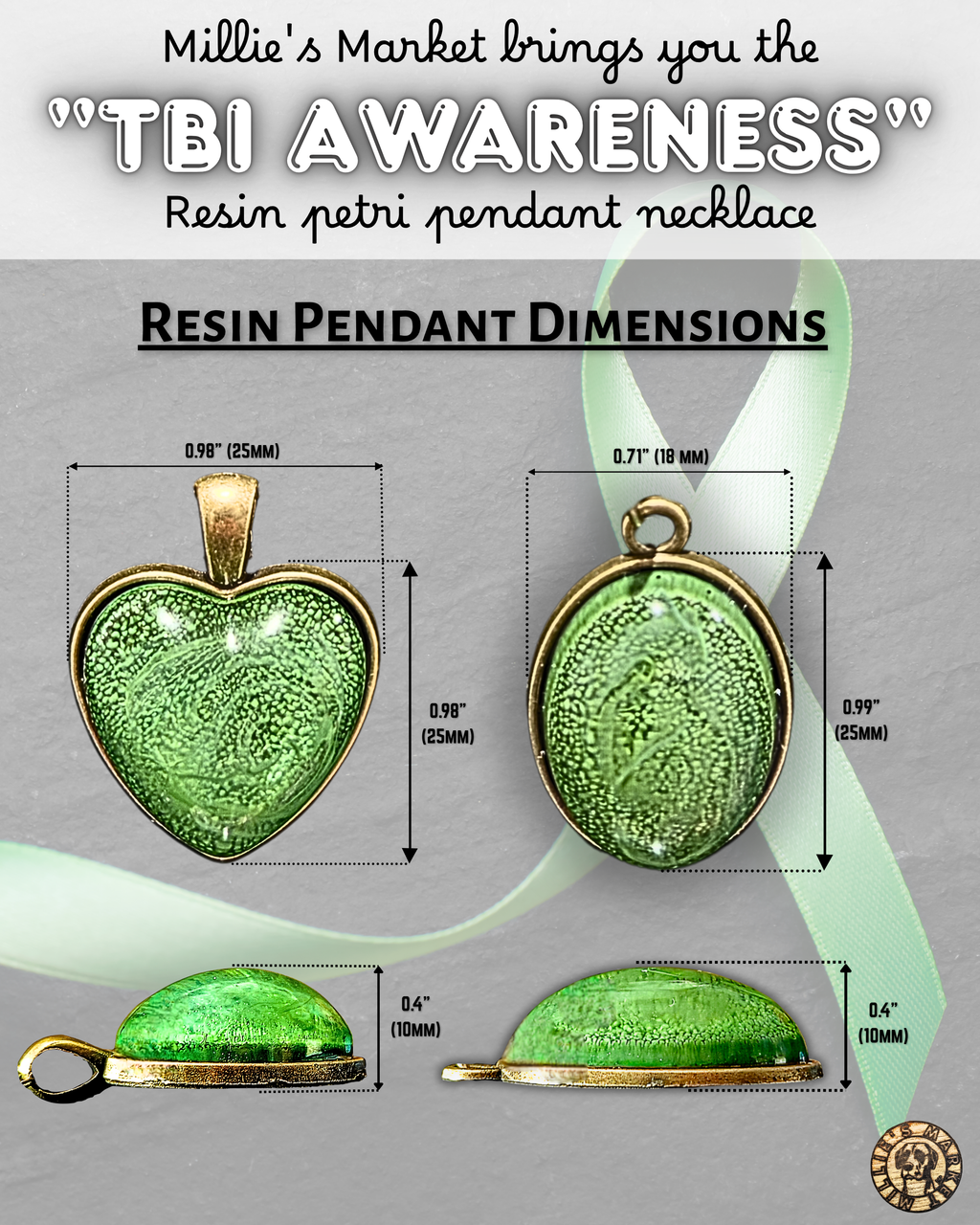 TBI AWARENESS Handmade Resin Pendant Necklace
