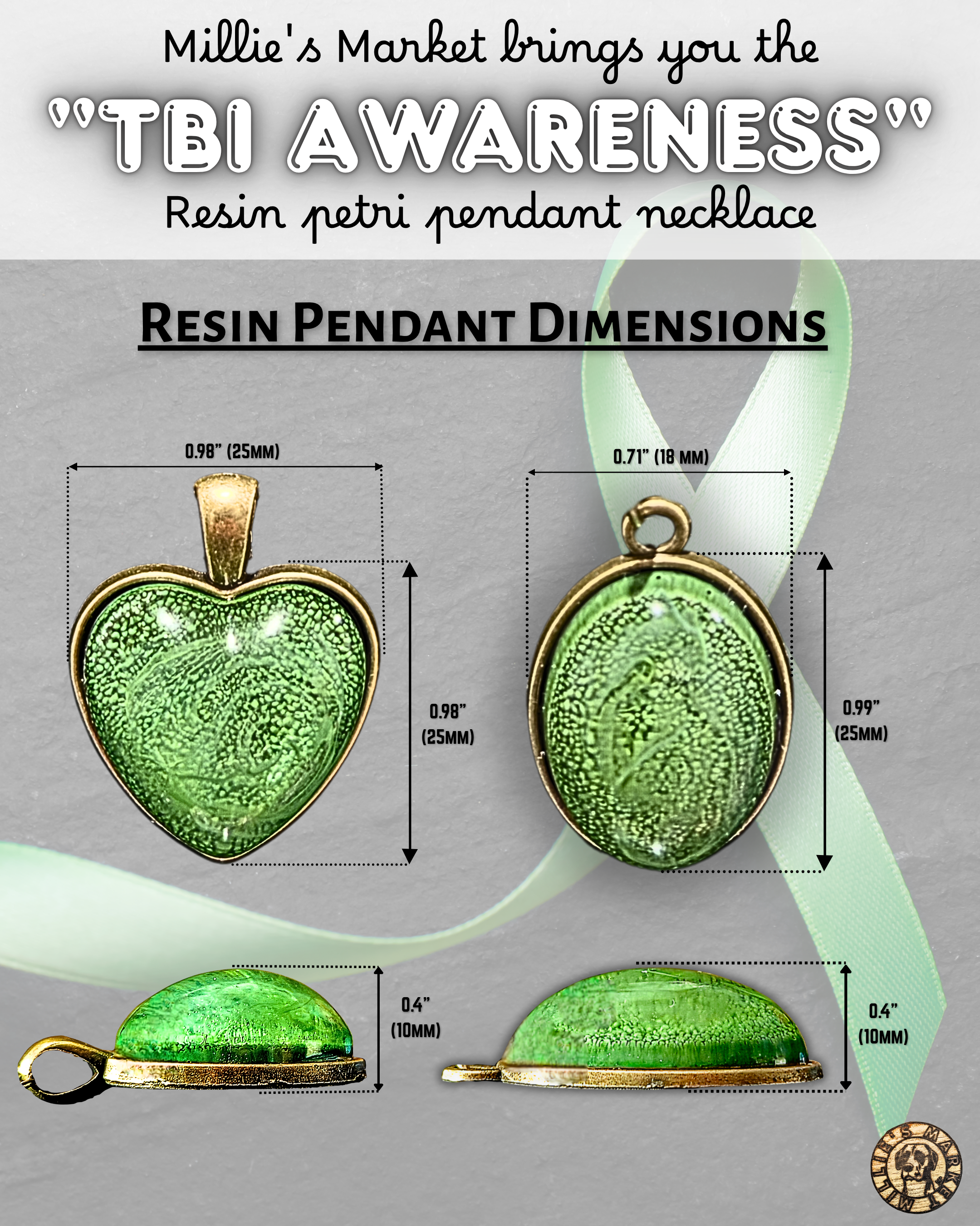 TBI AWARENESS Handmade Resin Pendant Necklace