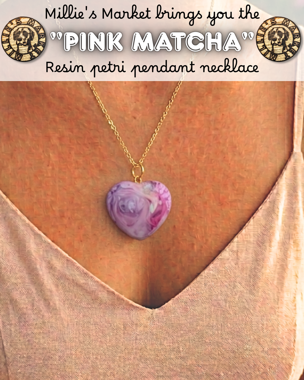 PINK MATCHA Handmade Resin Petri Pendant Necklace