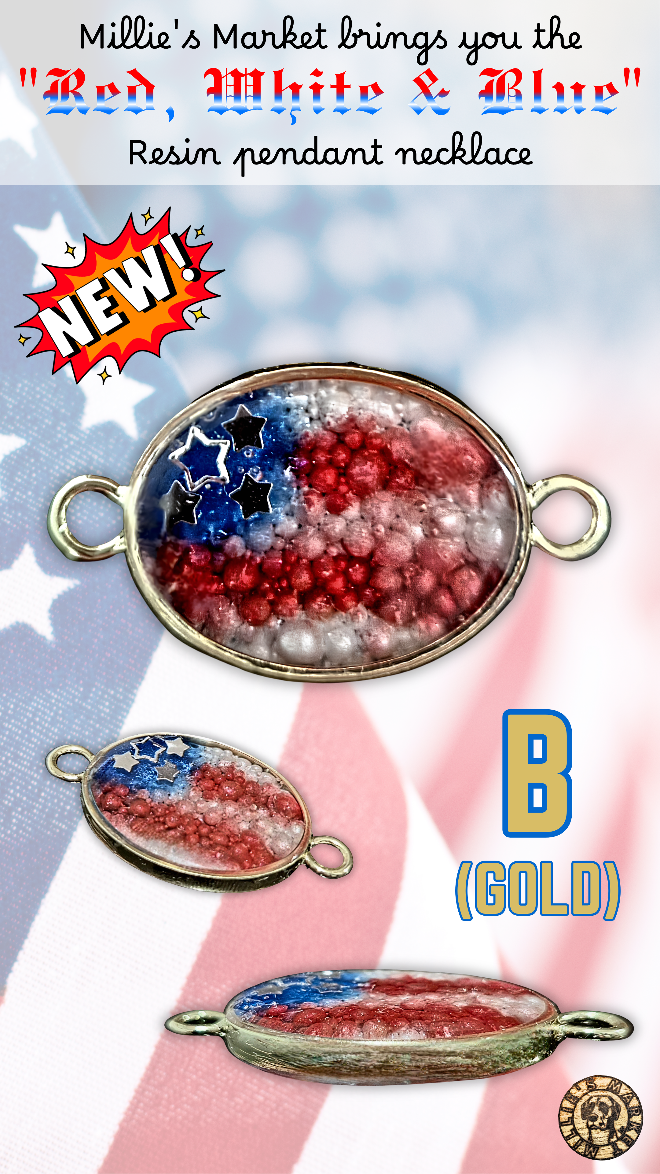 RWB Handmade Resin Pendant Necklace | Iridescent Bubbles
