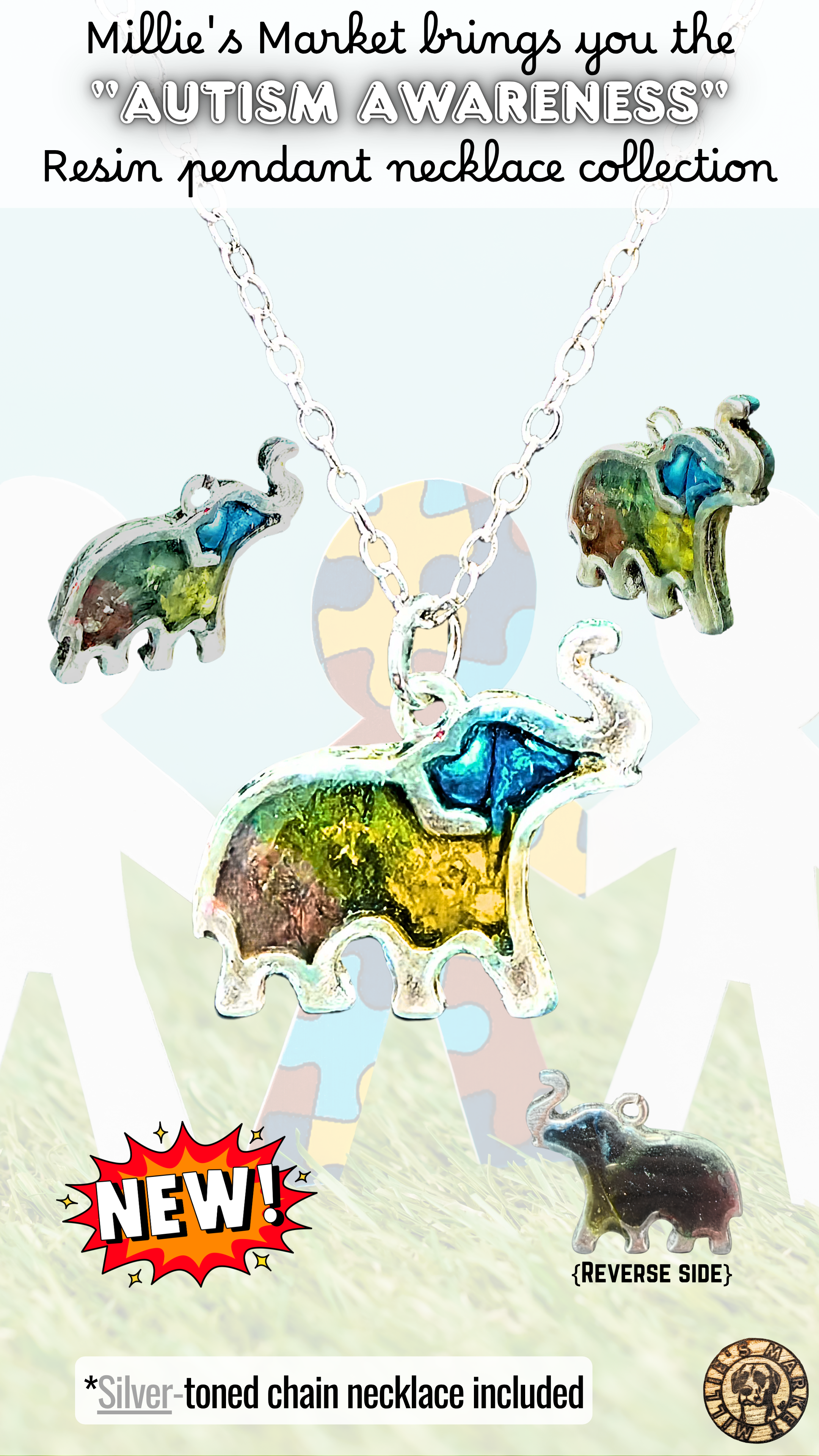 AUTISM AWARENESS Handmade Resin Petri Pendant Necklace