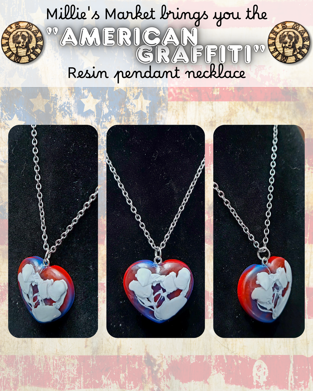 AMERICAN GRAFFITI Handmade Resin Pendant Necklace