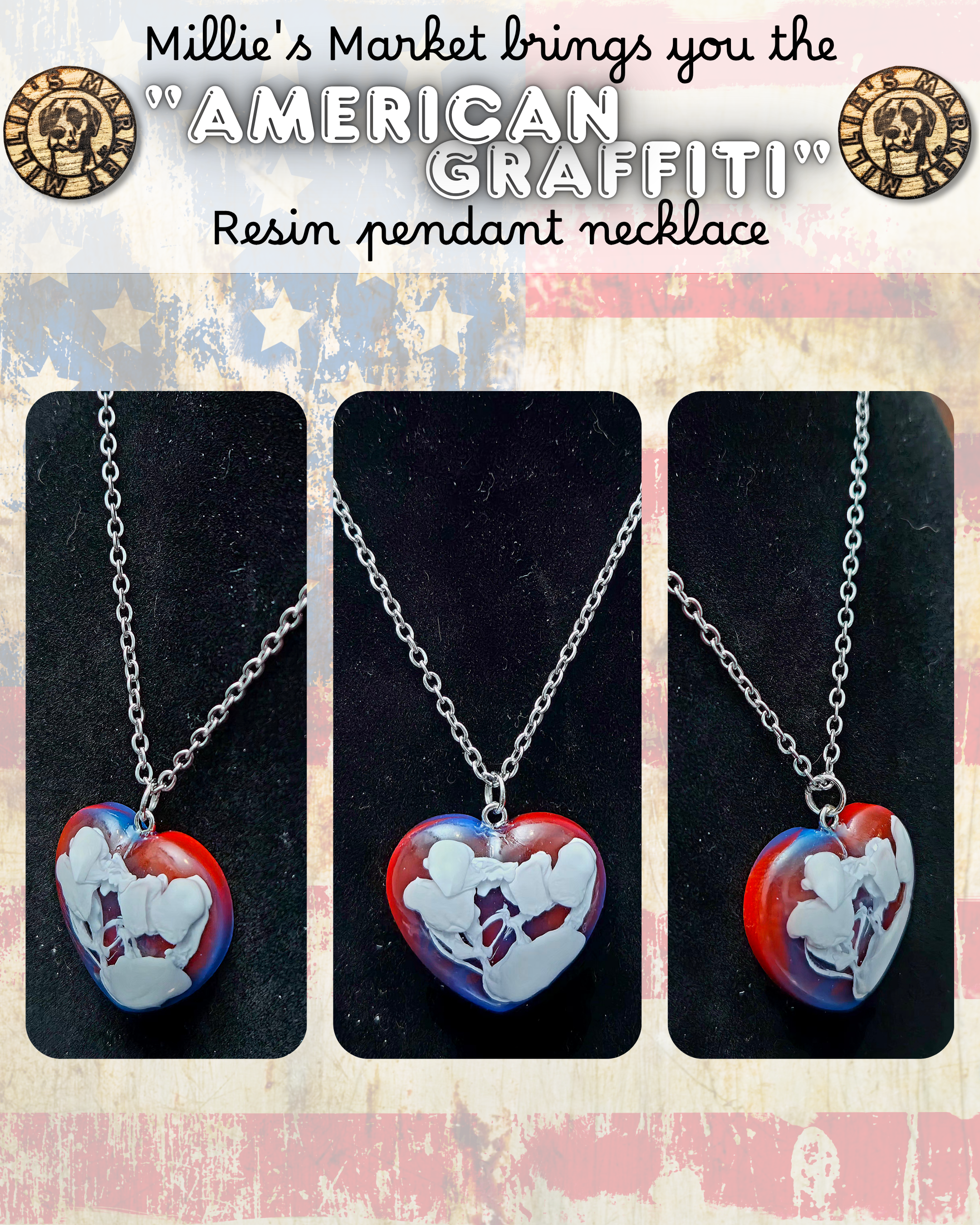 AMERICAN GRAFFITI Handmade Resin Pendant Necklace