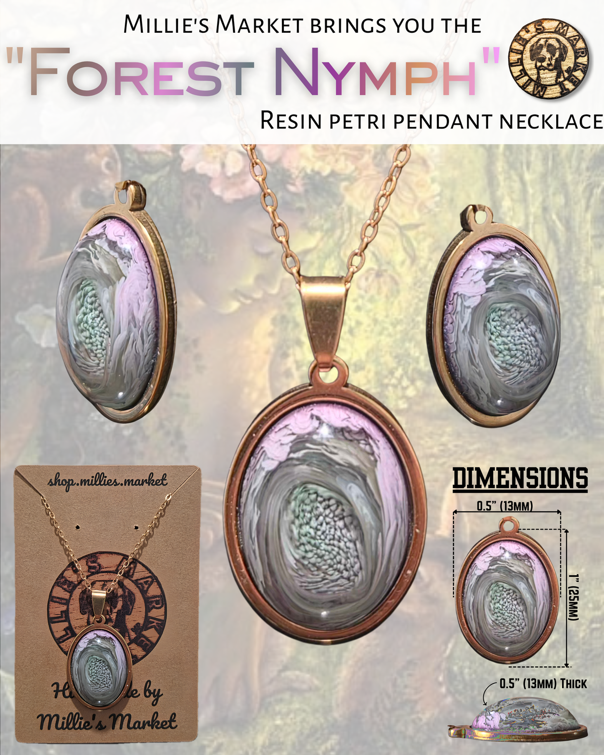 FOREST NYMPH Handmade Resin Petri Pendant Necklace