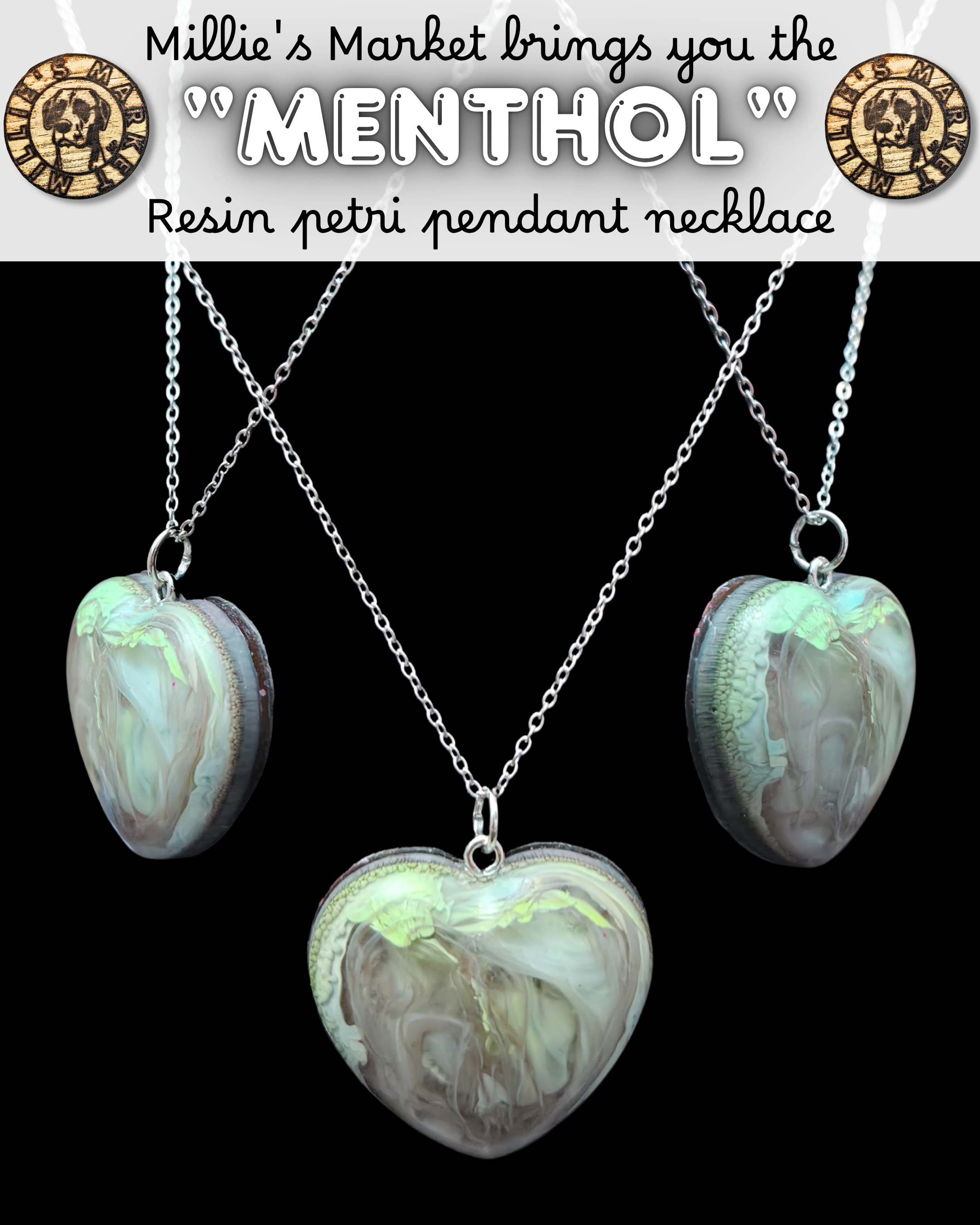 MENTHOL Handmade Resin Petri Pendant Necklace