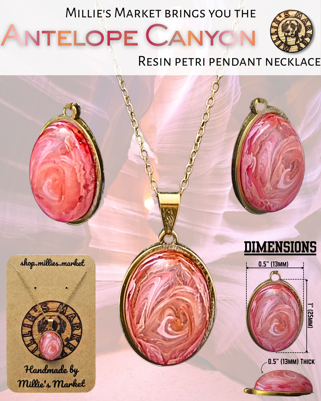 ANTELOPE CANYON Handmade Resin Petri Pendant Necklace