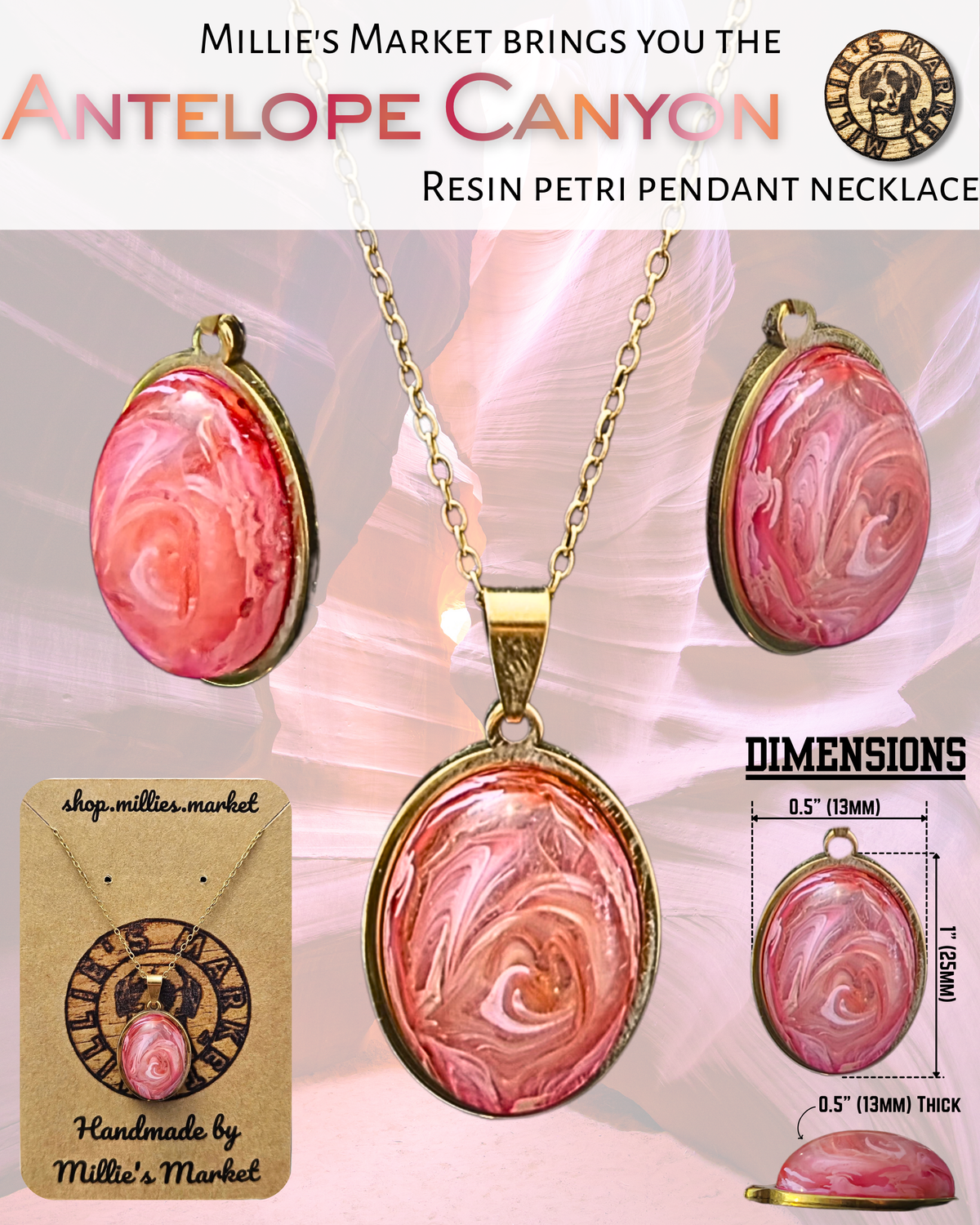 ANTELOPE CANYON Handmade Resin Petri Pendant Necklace