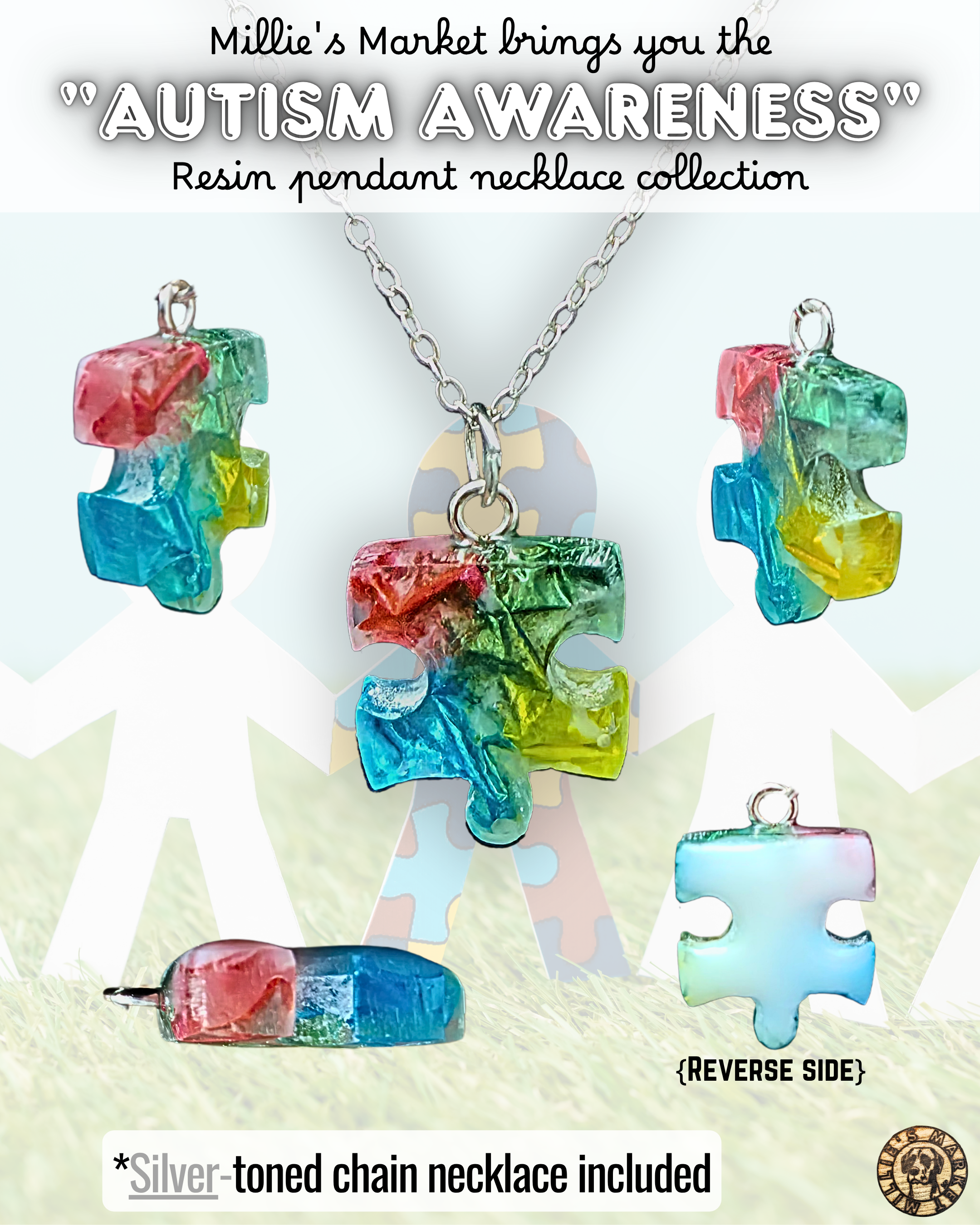 AUTISM AWARENESS Handmade Resin Pendant Necklace