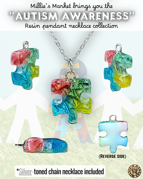 AUTISM AWARENESS Handmade Resin Pendant Necklace
