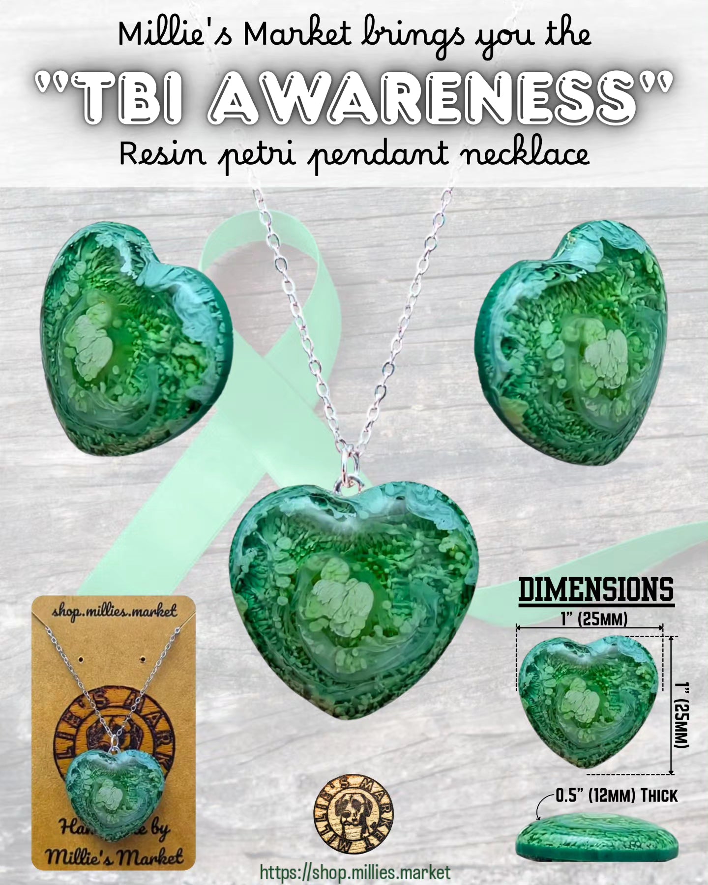 TBI AWARENESS Handmade Resin Petri Pendant Necklace