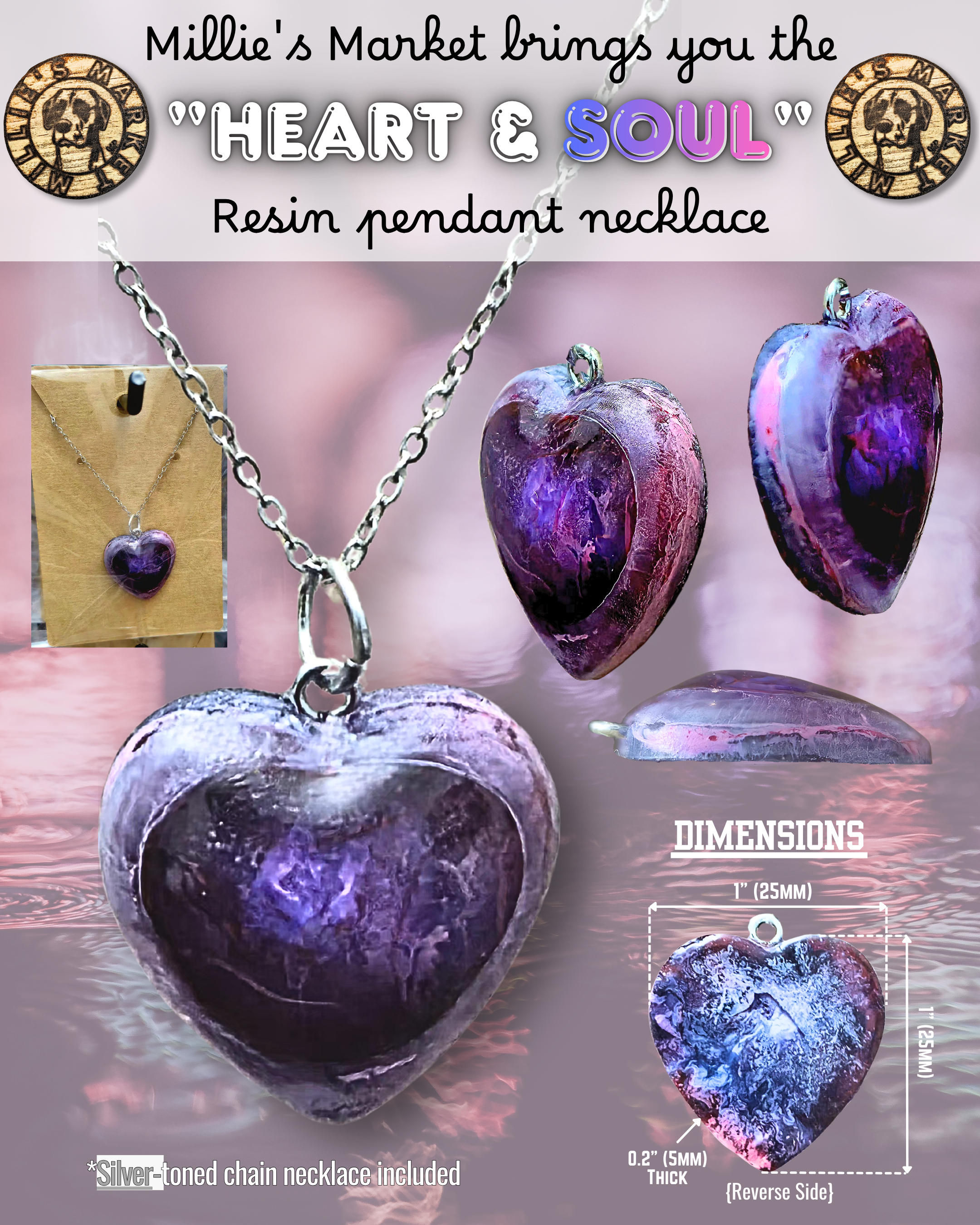 HEART & SOUL Handmade Resin Pendant Necklace