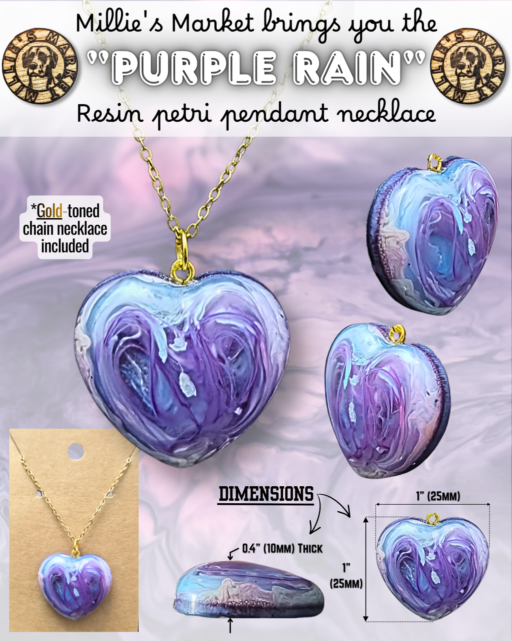PURPLE RAIN Handmade Resin Petri Pendant Necklace