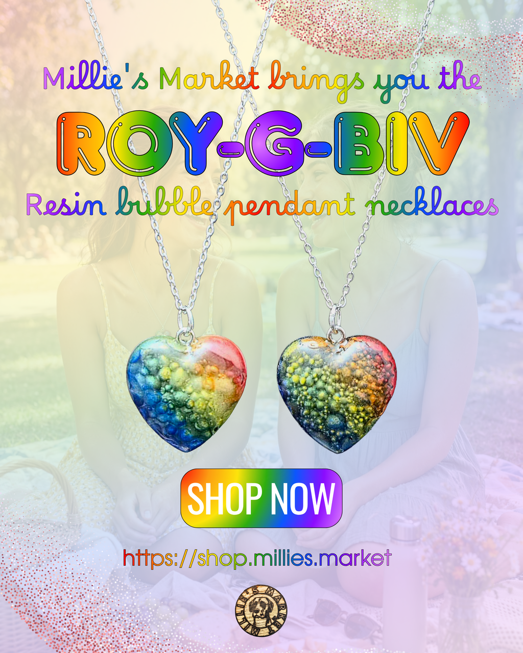ROY-G-BIV Handmade Resin Pendant Necklace