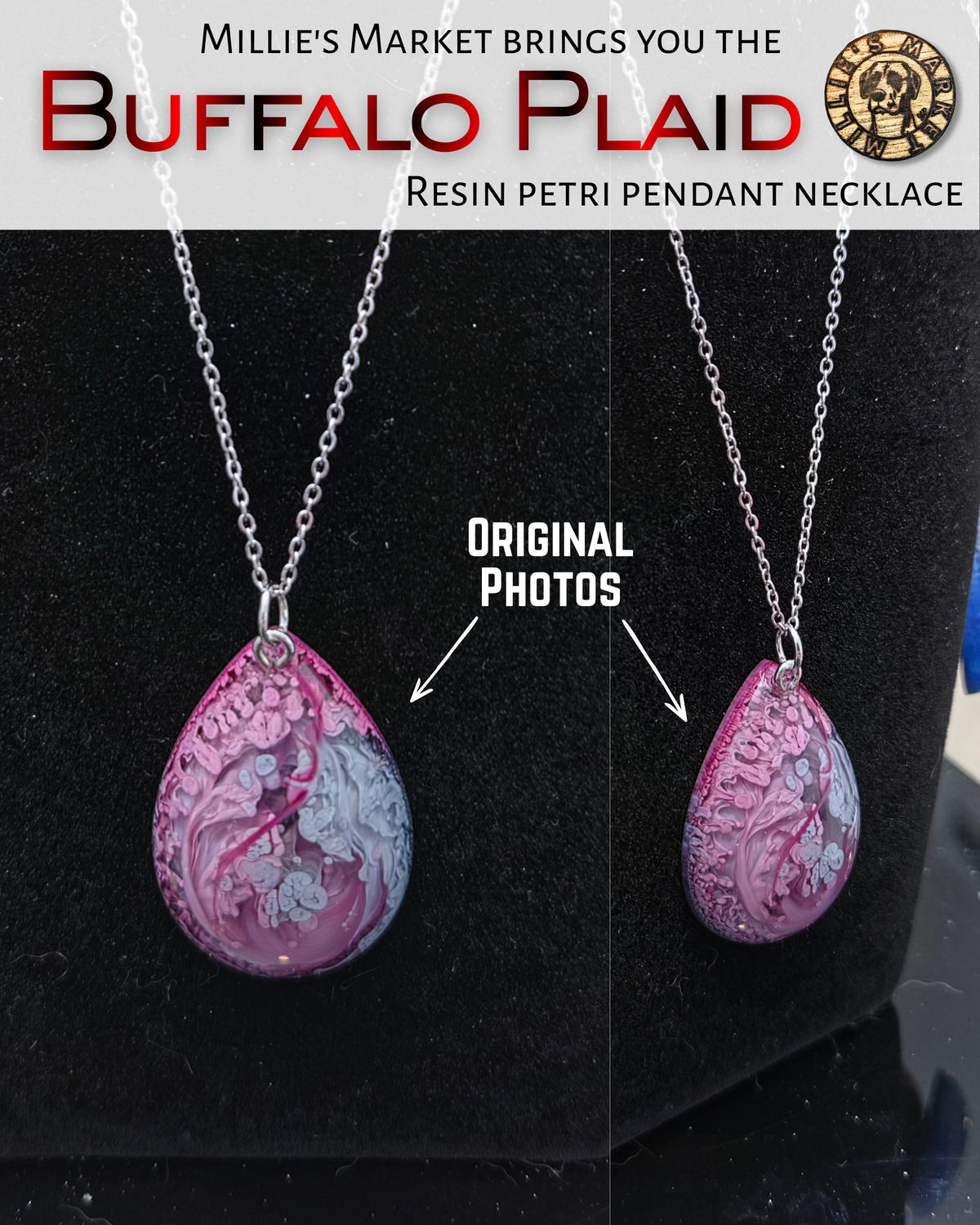 BUFFALO PLAID Handmade Resin Petri Pendant Necklace