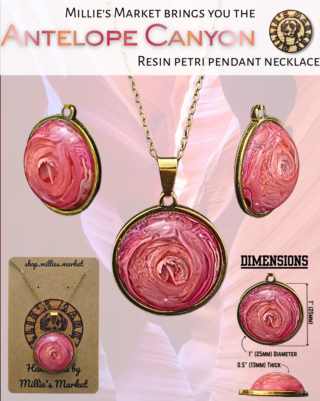 ANTELOPE CANYON Handmade Resin Petri Pendant Necklace