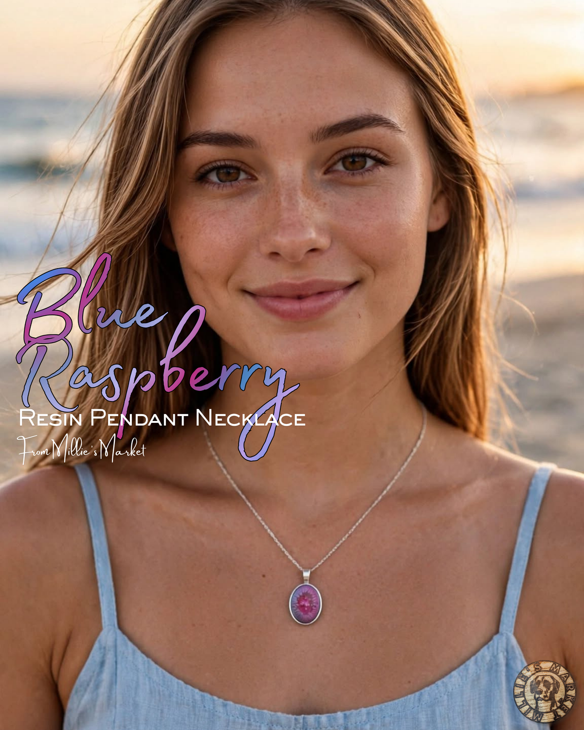 BLUE RASPBERRY Handmade Resin Petri Pendant Necklace