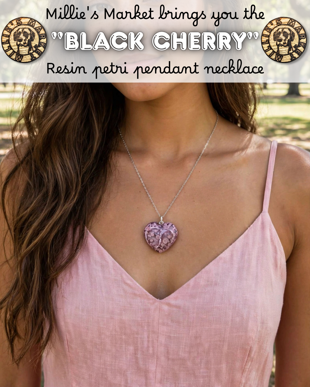 BLACK CHERRY Handmade Resin Petri Pendant Necklace