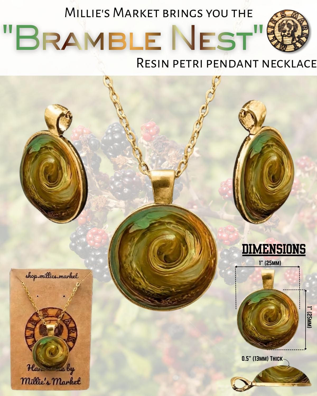 HEDGEROW HEARTH Handmade Resin Petri Pendant Necklace Collection