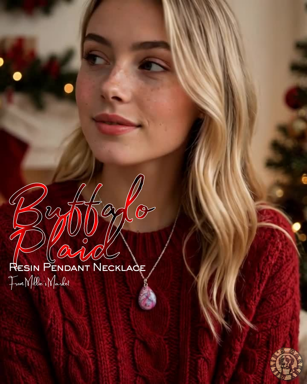 BUFFALO PLAID Handmade Resin Petri Pendant Necklace