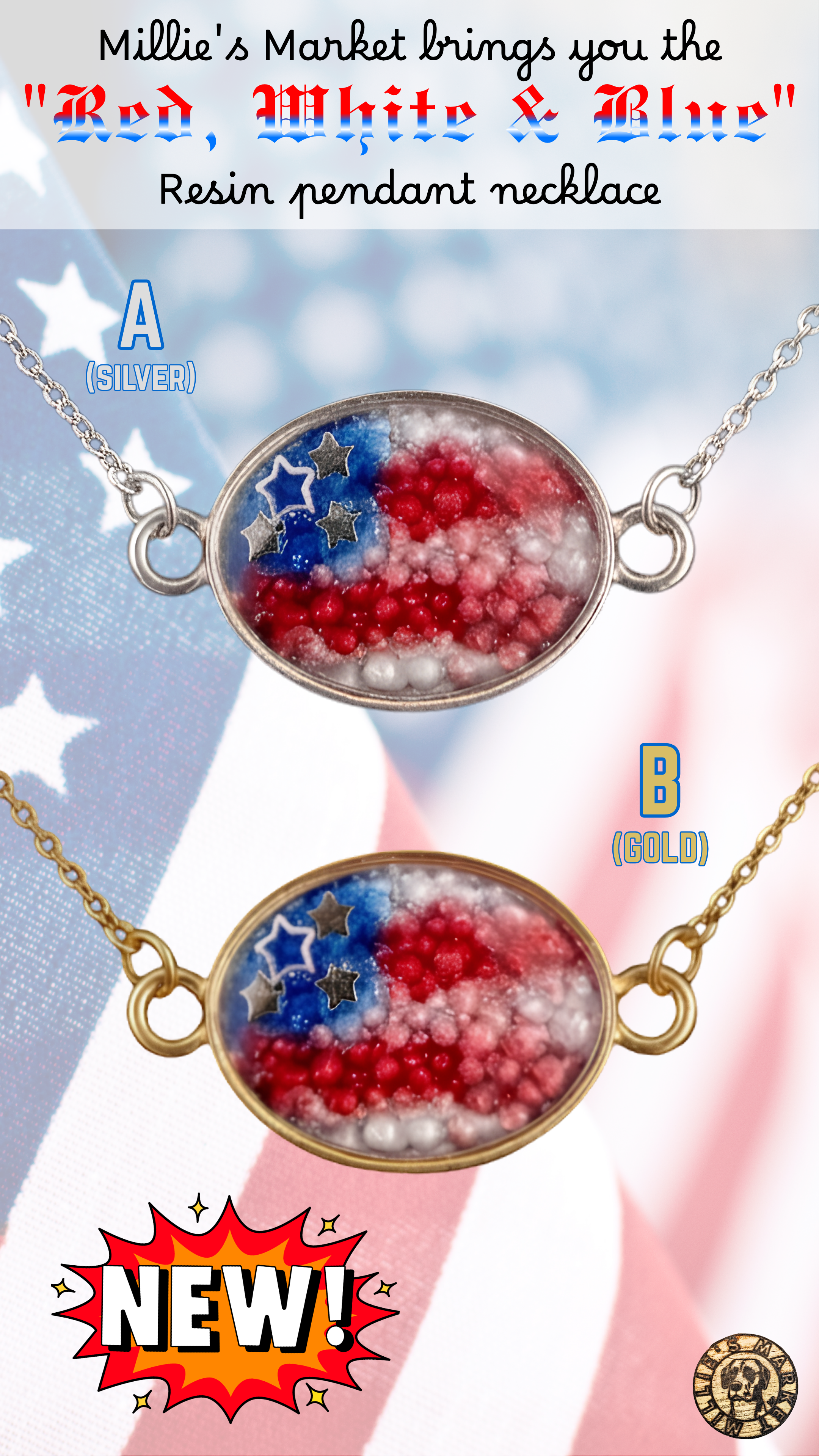 RWB Handmade Resin Pendant Necklace | Iridescent Bubbles