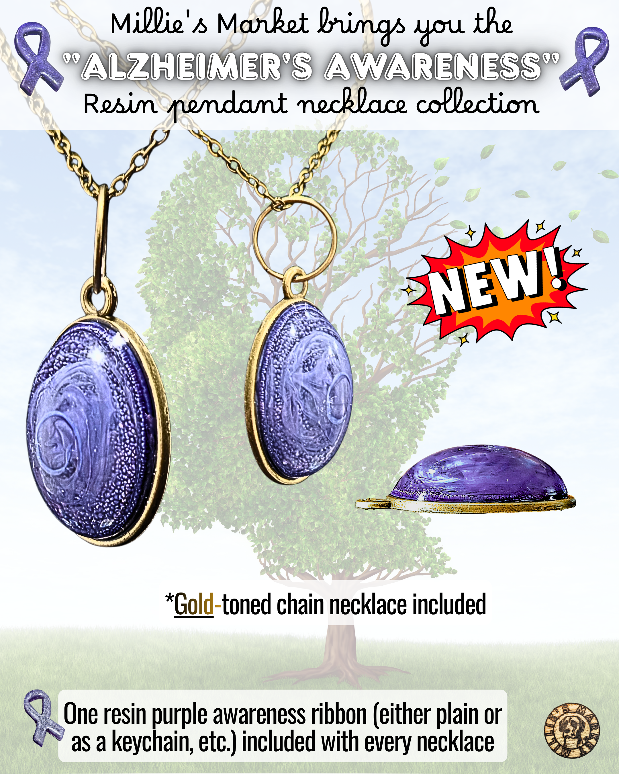 ALZHEIMER'S AWARENESS Handmade Resin Petri Pendant Collection