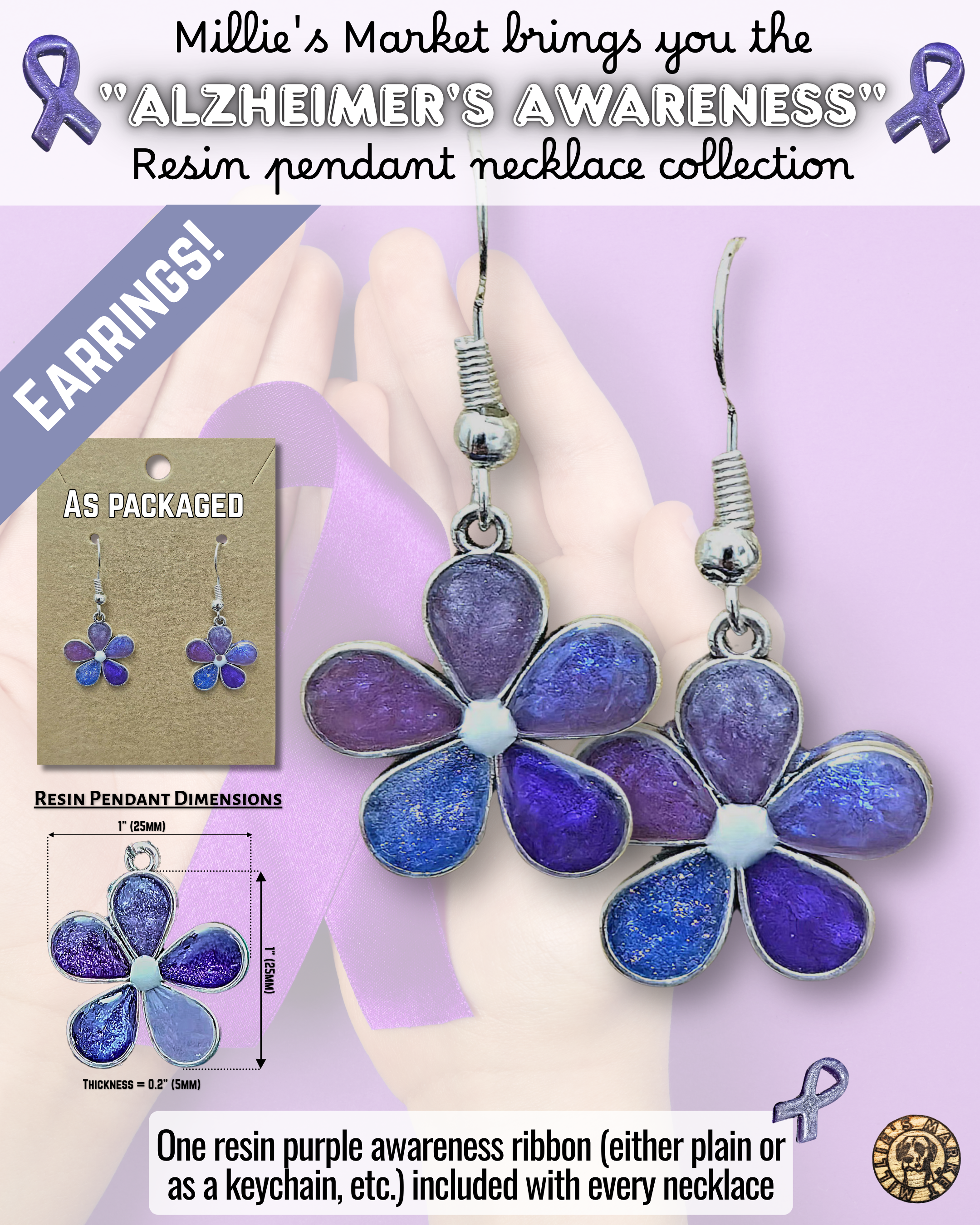ALZHEIMER'S AWARENESS Handmade Resin Petri Pendant Collection