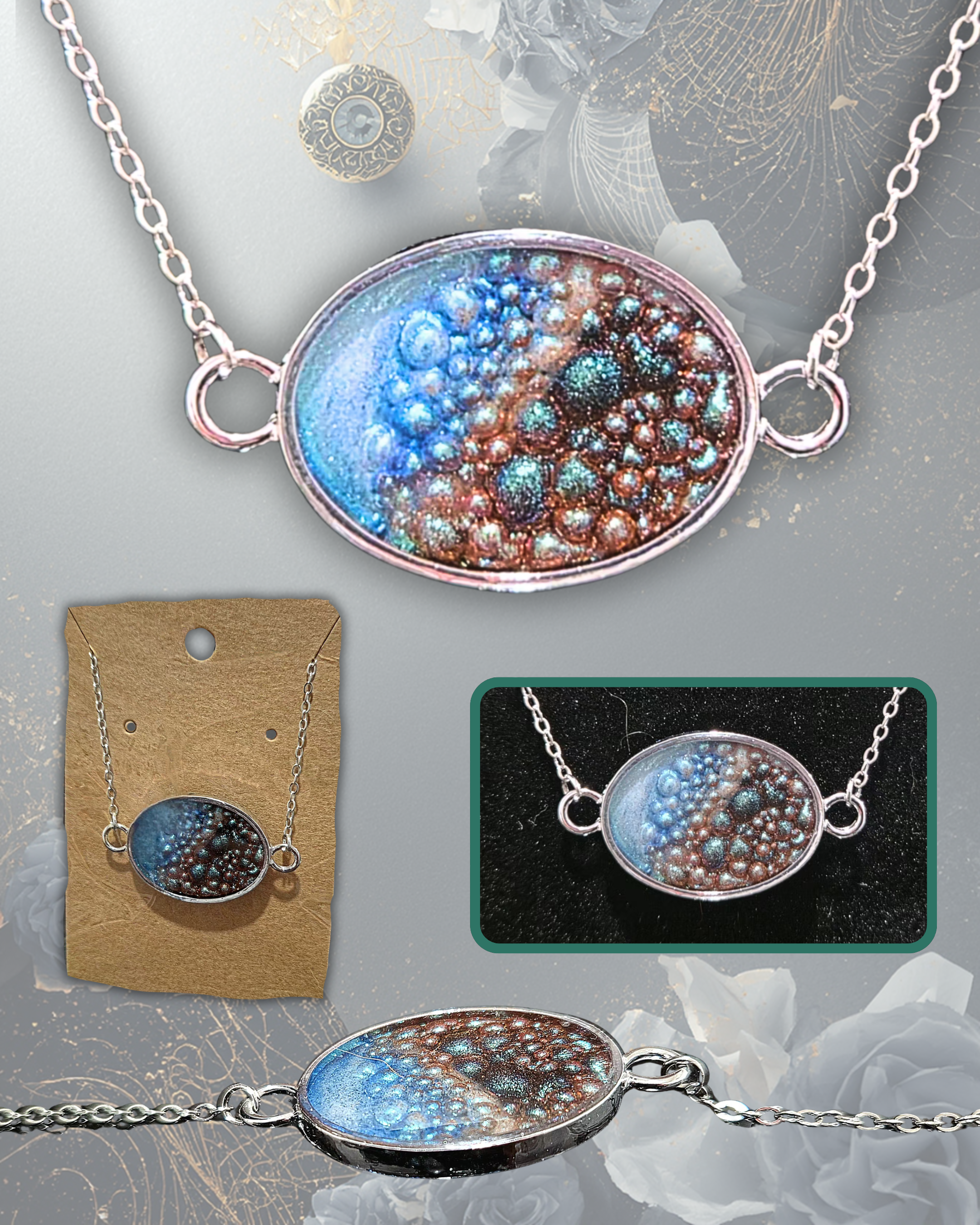 "Earth & Sky" Handmade Resin Pendant Necklace | Iridescent Bubbles