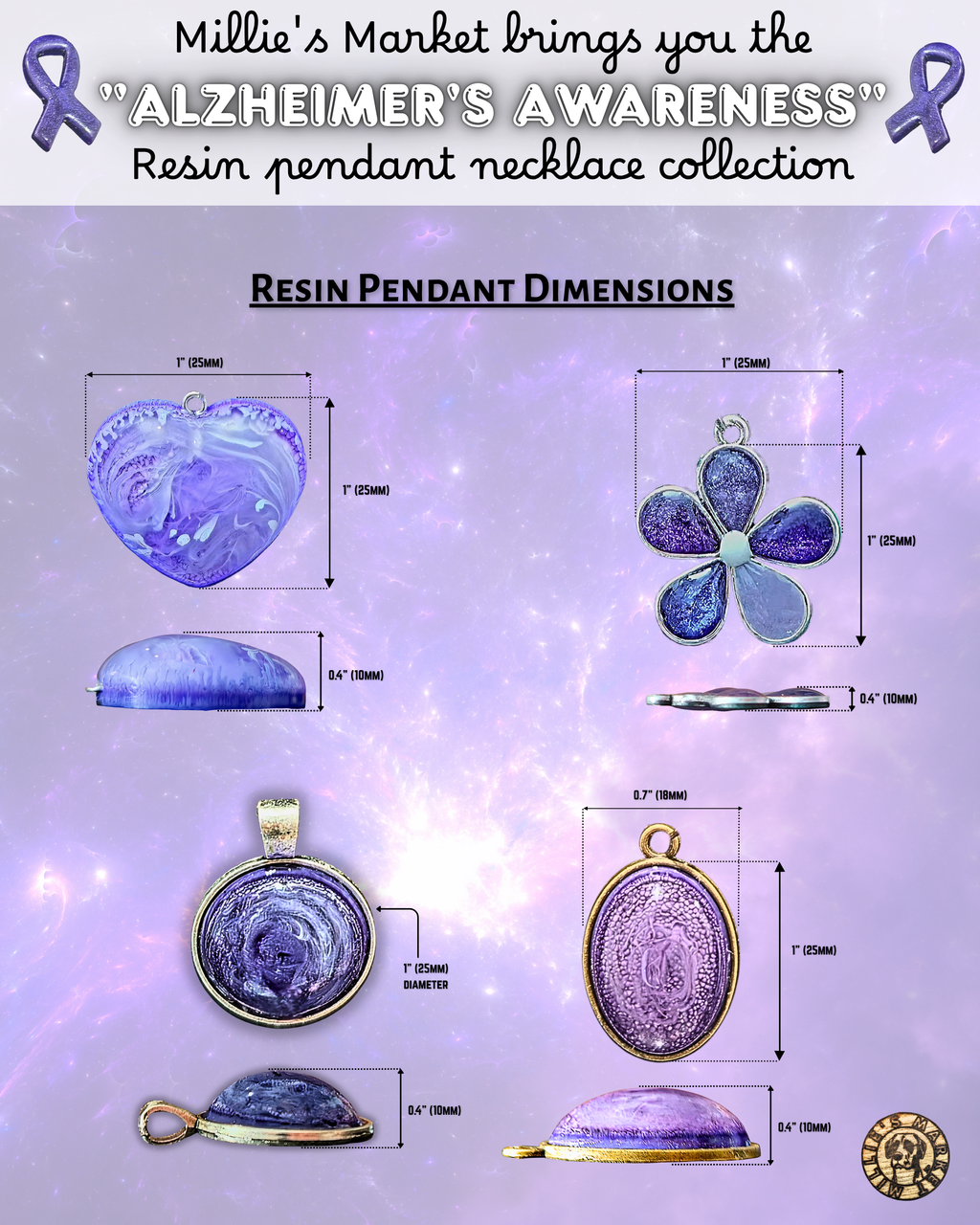 ALZHEIMER'S AWARENESS Handmade Resin Pendant Necklace