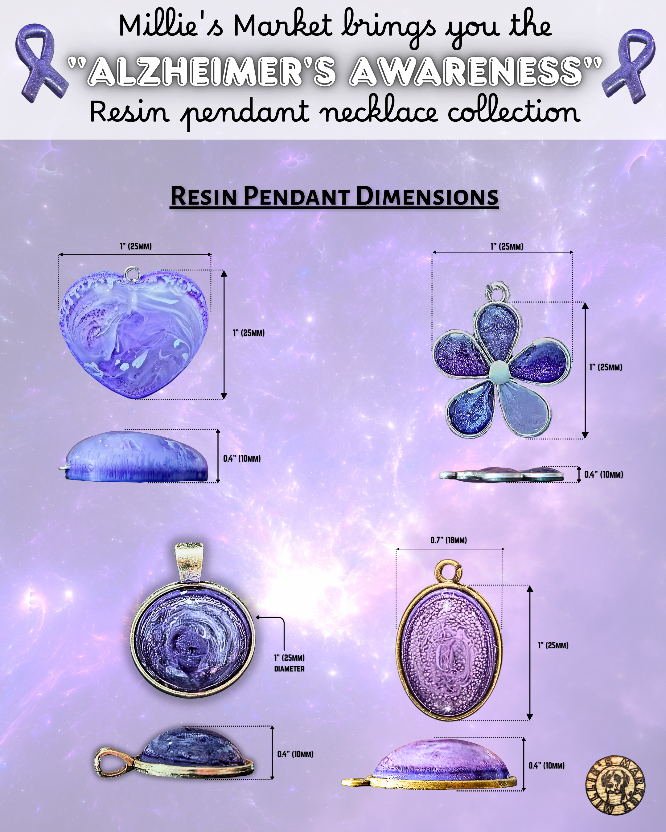 ALZHEIMER'S AWARENESS Handmade Resin Pendant Necklace