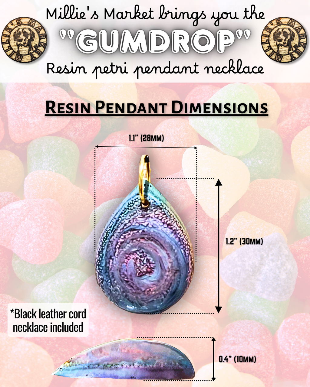 GUMDROP Handmade Resin Petri Pendant Necklace