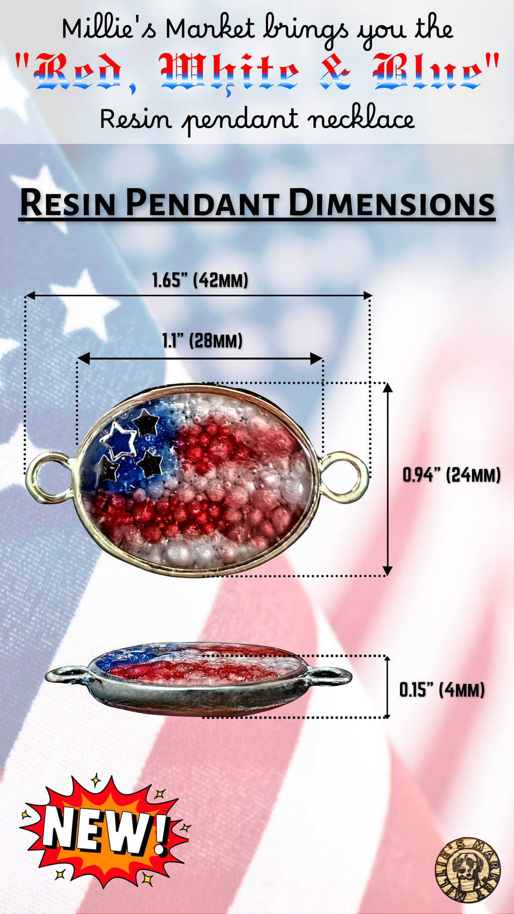 RWB Handmade Resin Pendant Necklace | Iridescent Bubbles