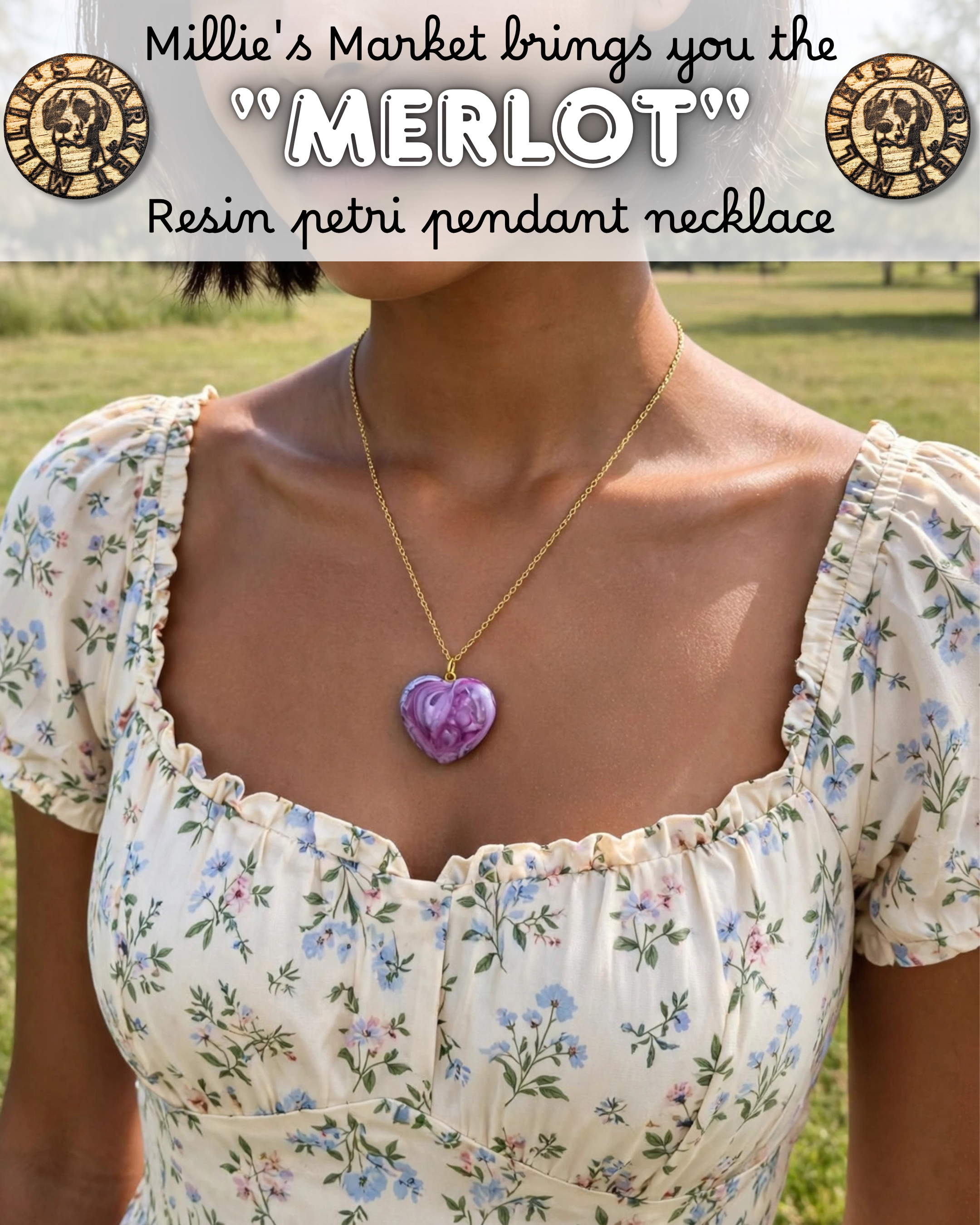 MERLOT Handmade Resin Petri Pendant Necklace