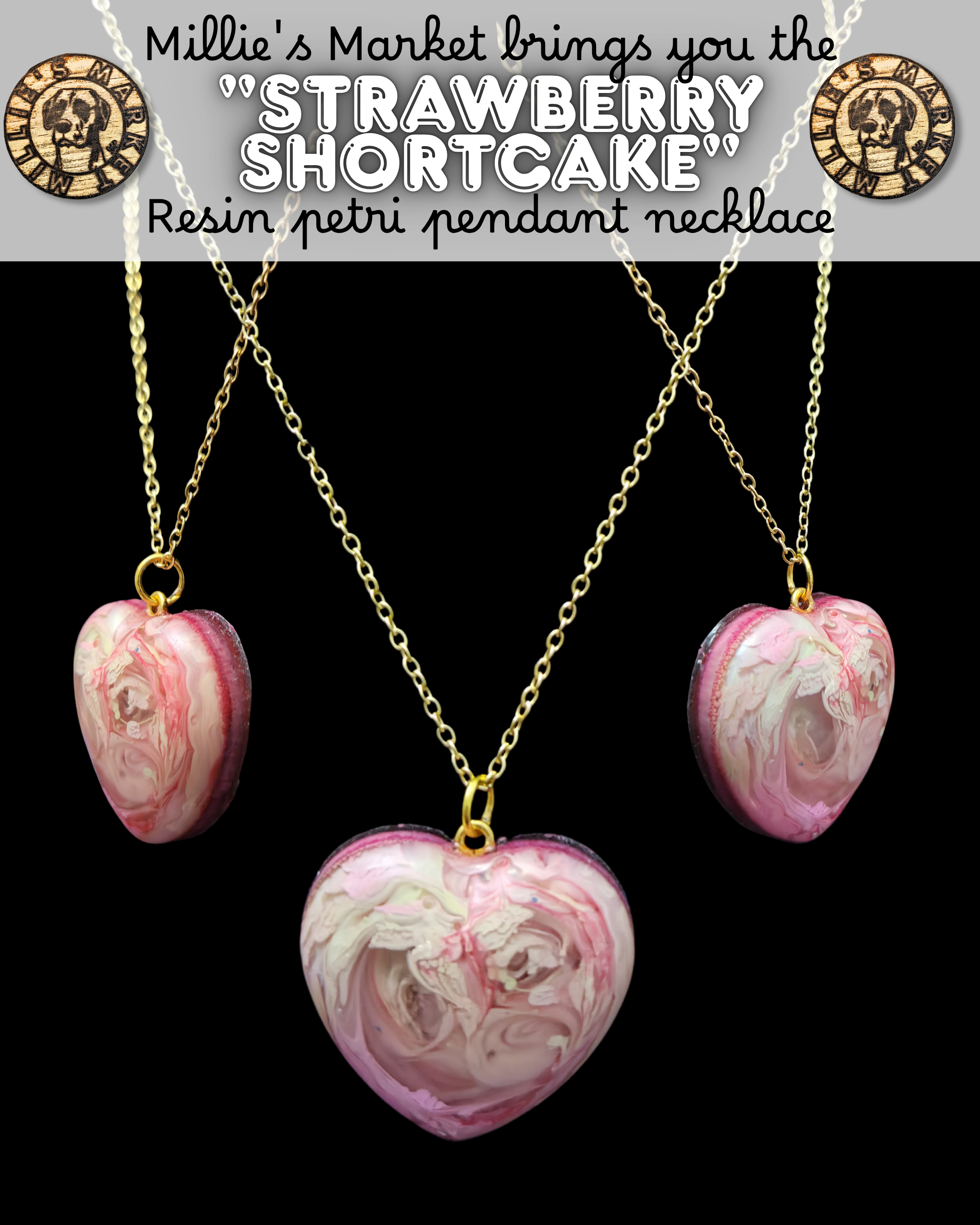 STRAWBERRY SHORTCAKE Handmade Resin Petri Pendant Necklace