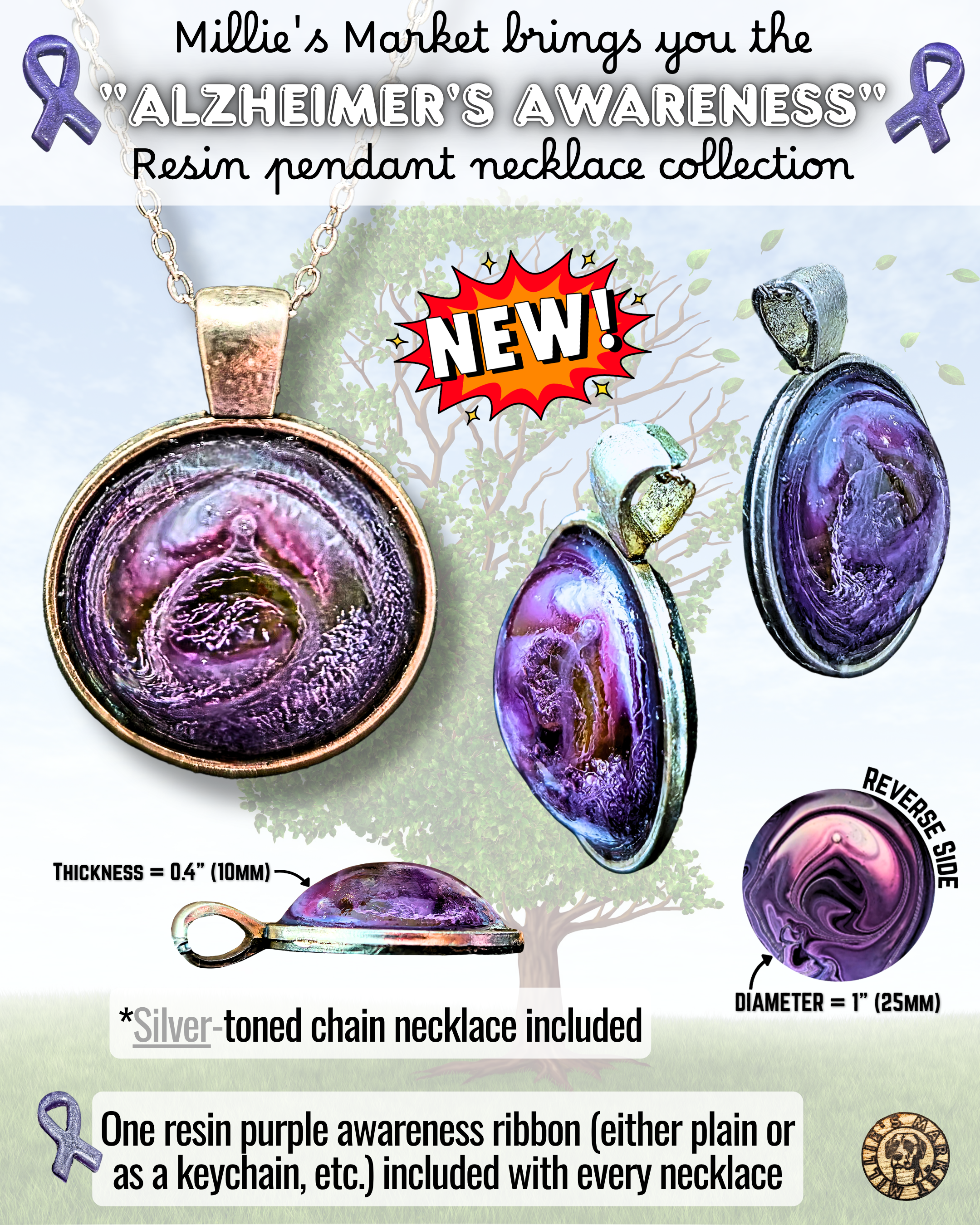 ALZHEIMER'S AWARENESS Handmade Resin Petri Pendant Collection