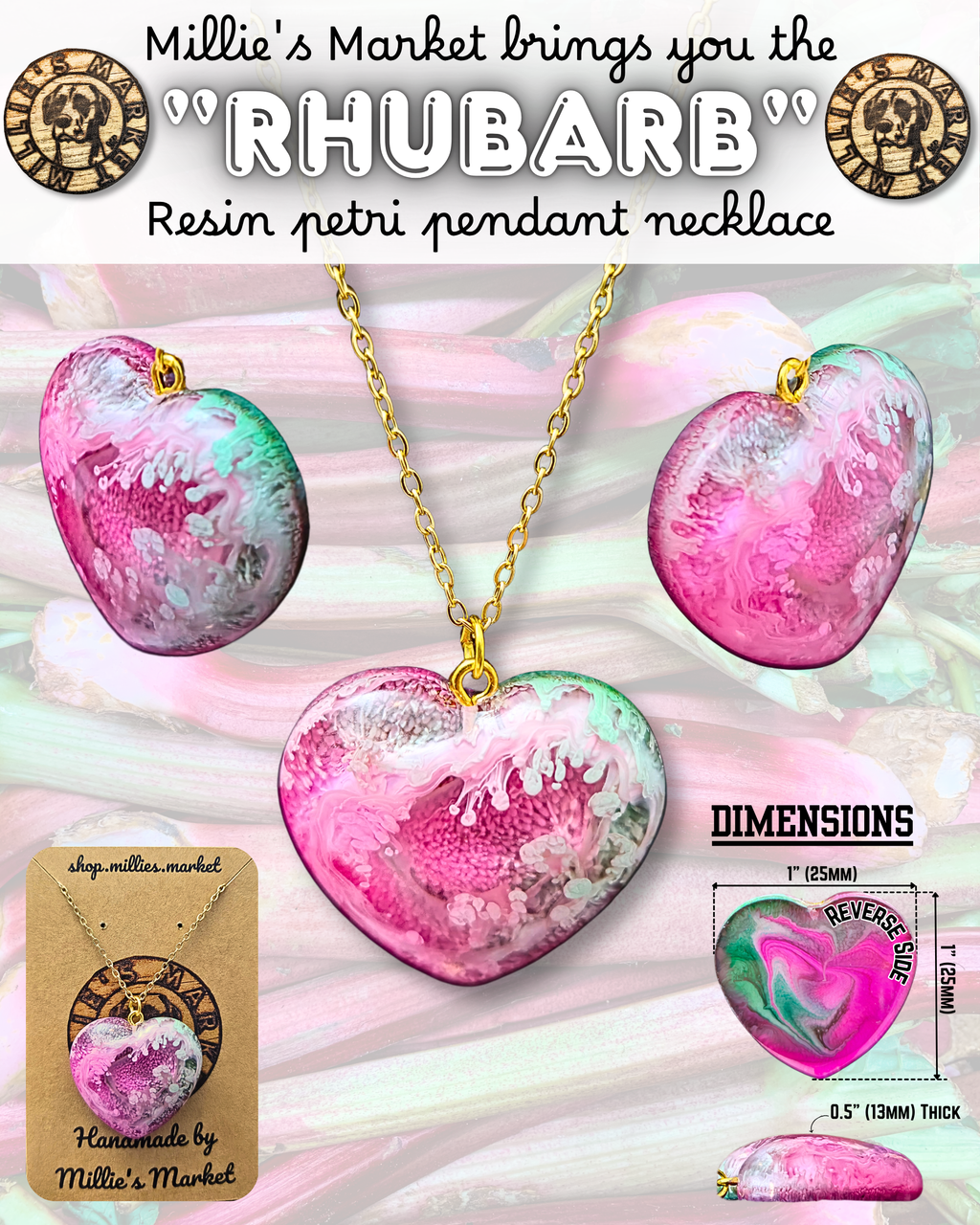 RHUBARB Handmade Resin Petri Pendant Necklace