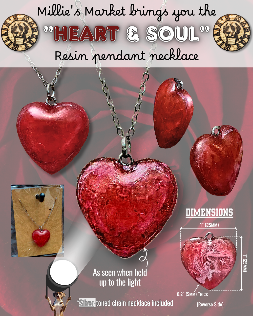 HEART & SOUL Handmade Resin Pendant Necklace