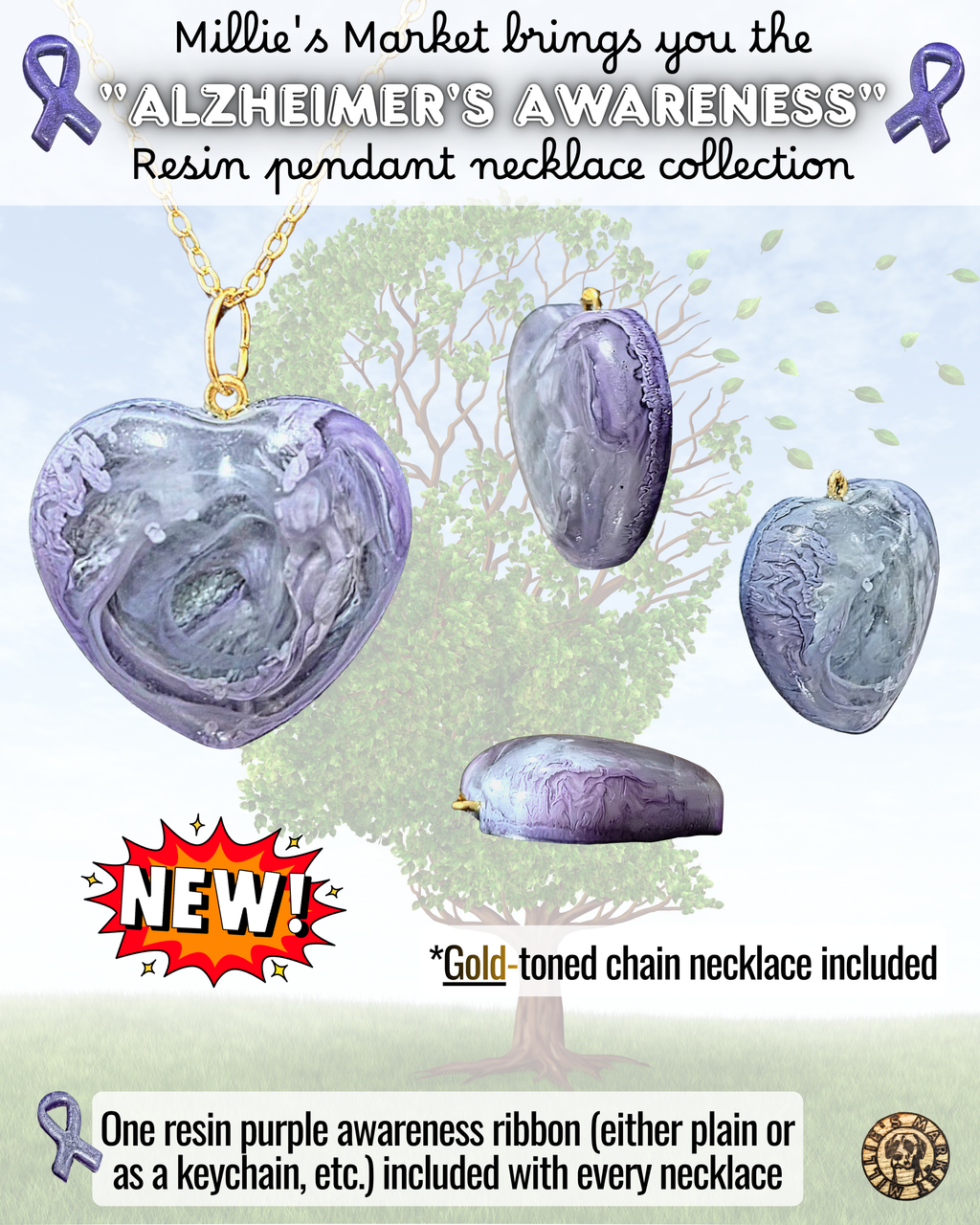 ALZHEIMER'S AWARENESS Handmade Resin Pendant Necklace