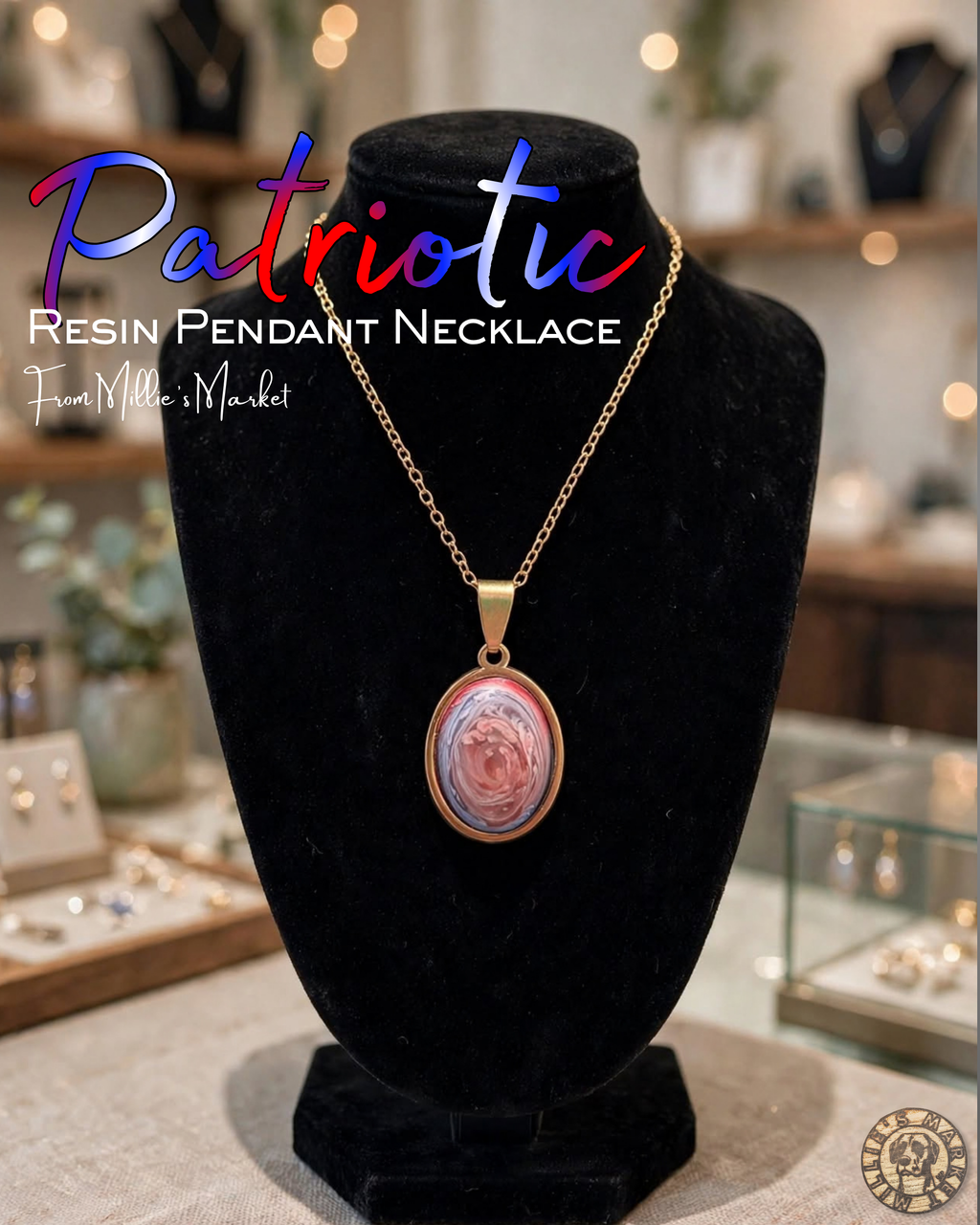 PATRIOTIC Handmade Resin Petri Pendant Necklace