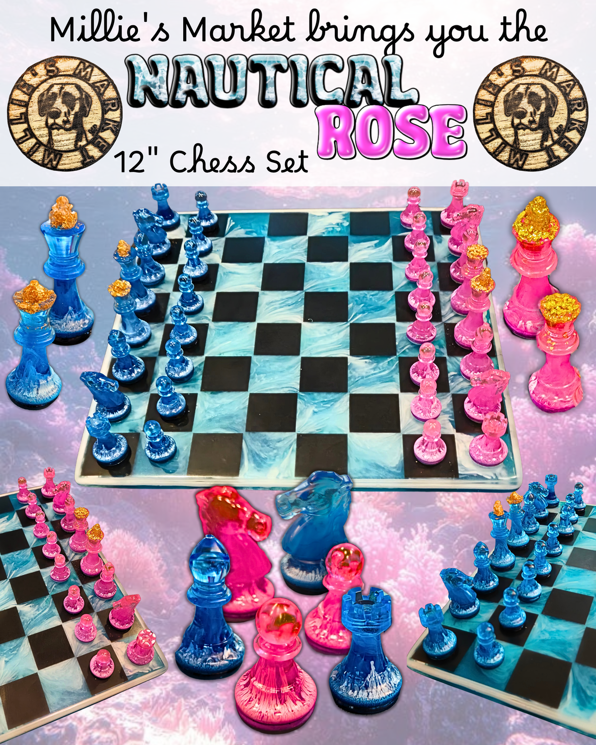 NAUTICAL ROSE Handmade Resin Chess Set