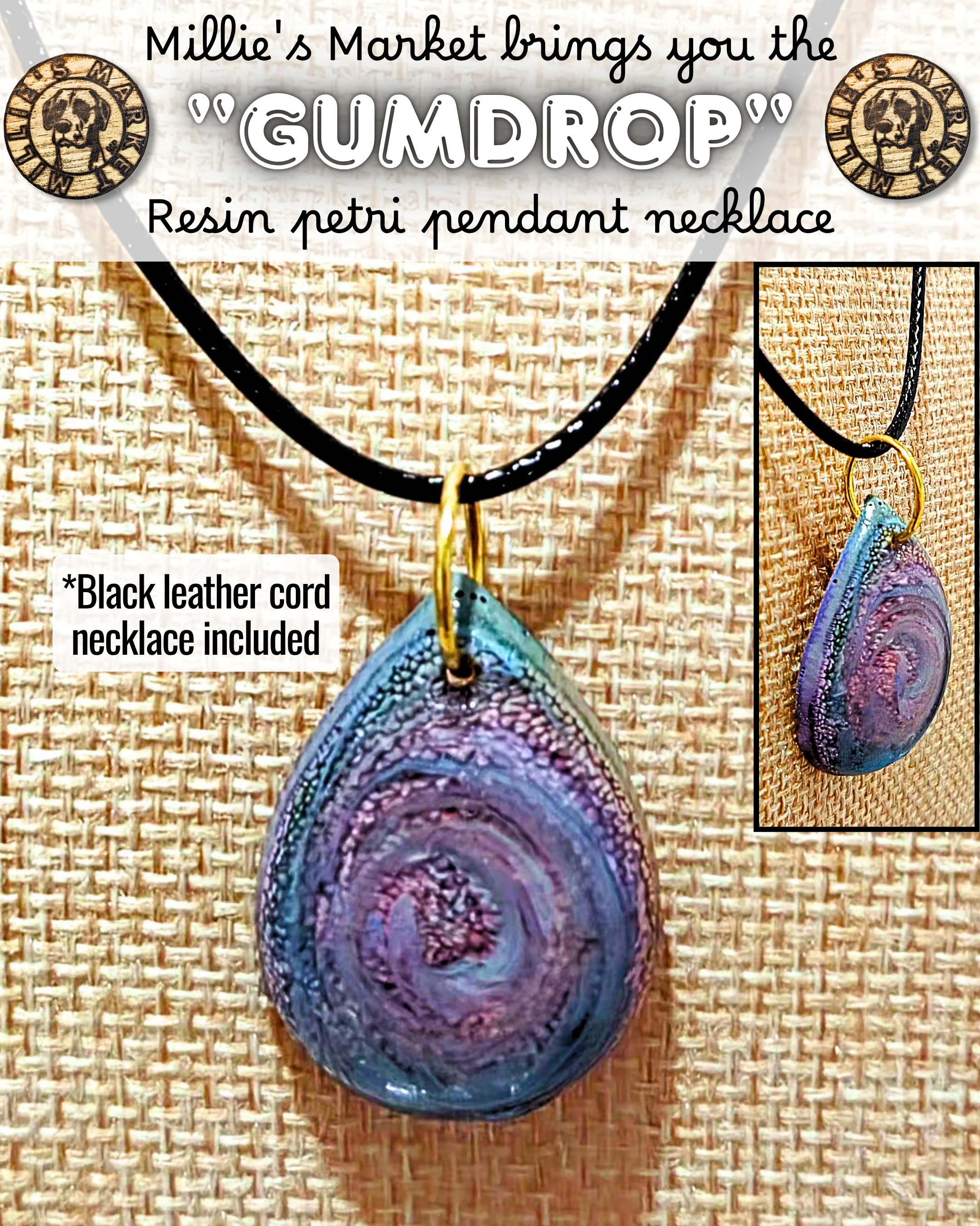 GUMDROP Handmade Resin Petri Pendant Necklace