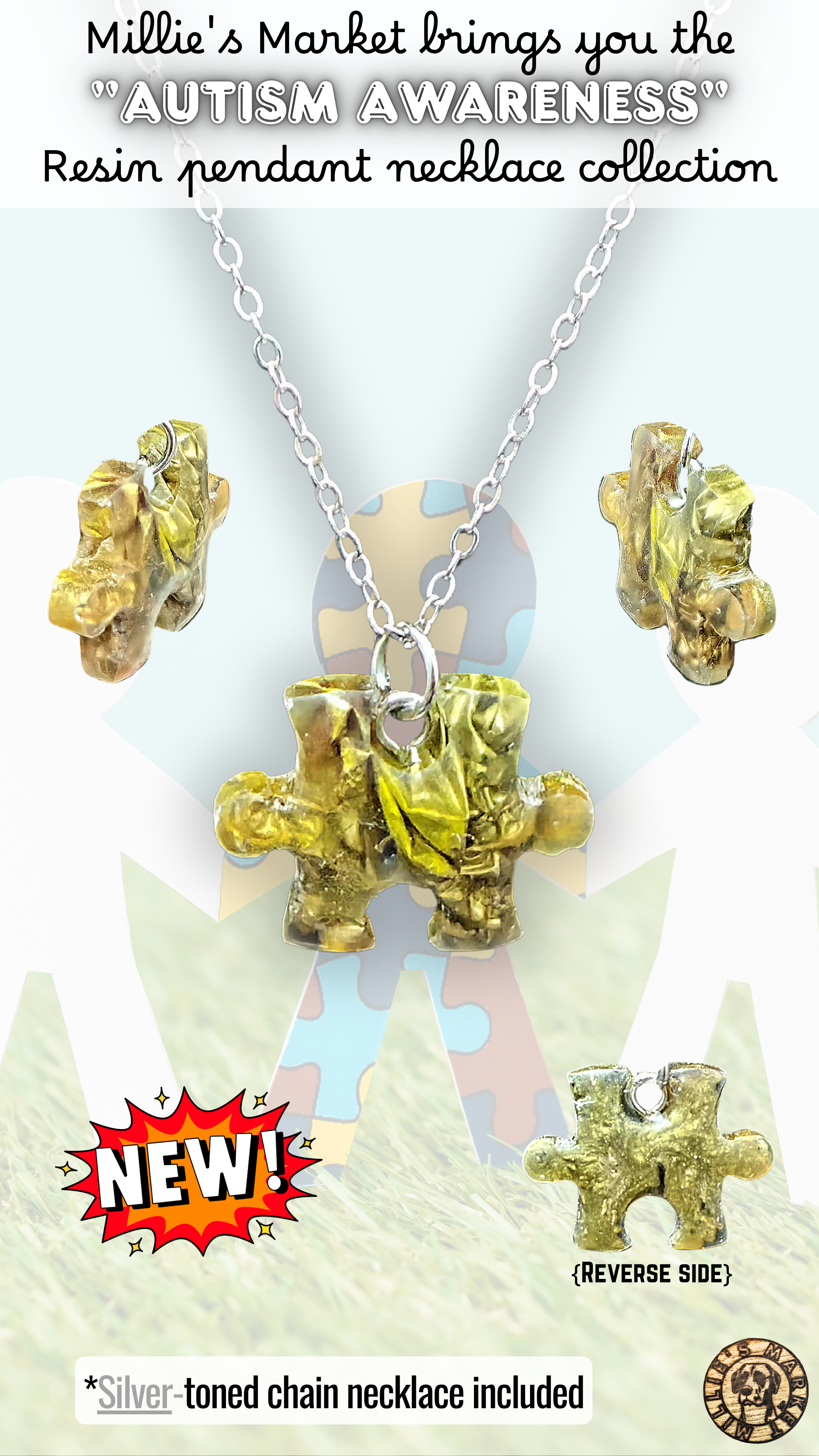 AUTISM AWARENESS Handmade Resin Petri Pendant Necklace