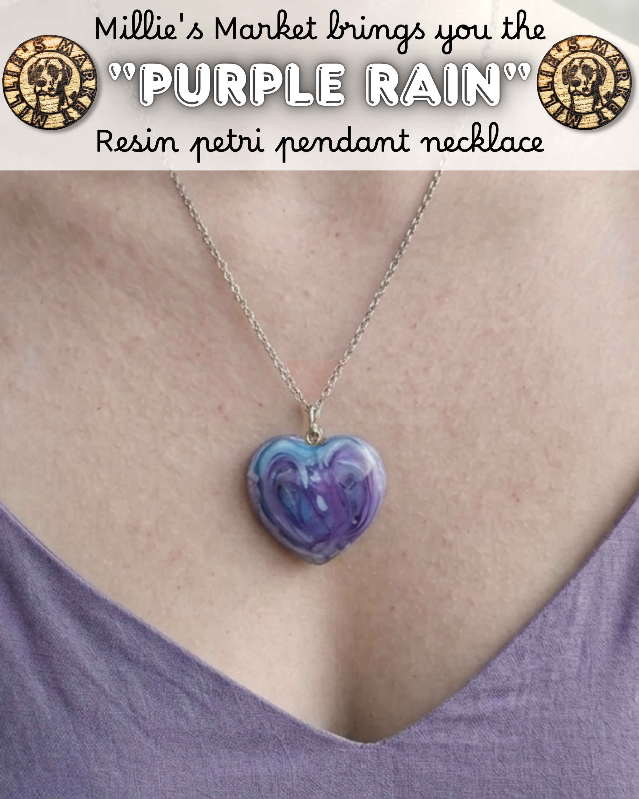 PURPLE RAIN Handmade Resin Petri Pendant Necklace
